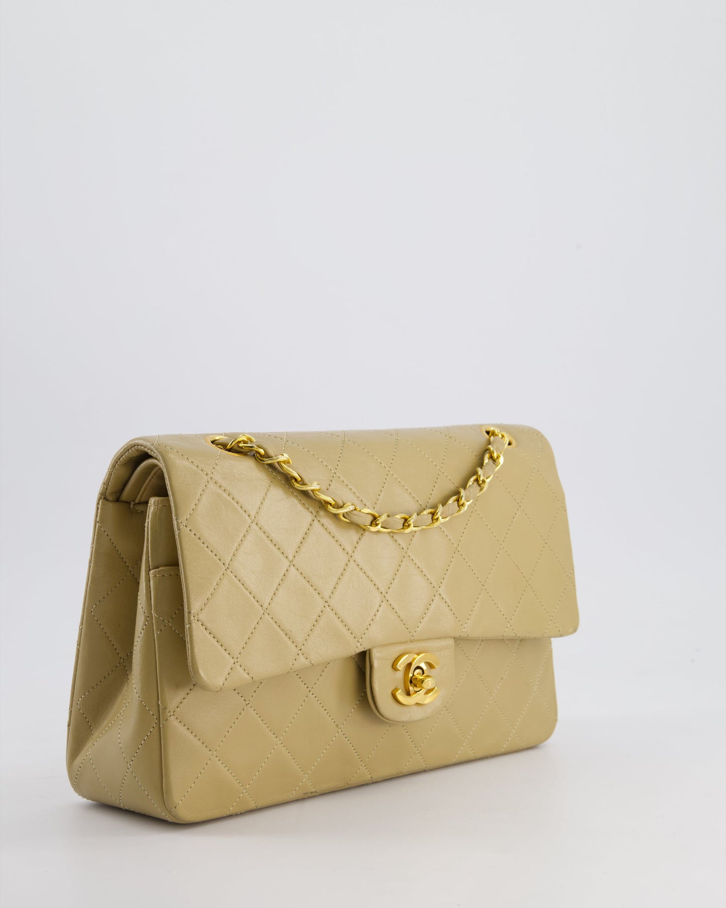 Chanel Beige Medium Double Flap Bag in Lambskin Leather with Gold Hardware