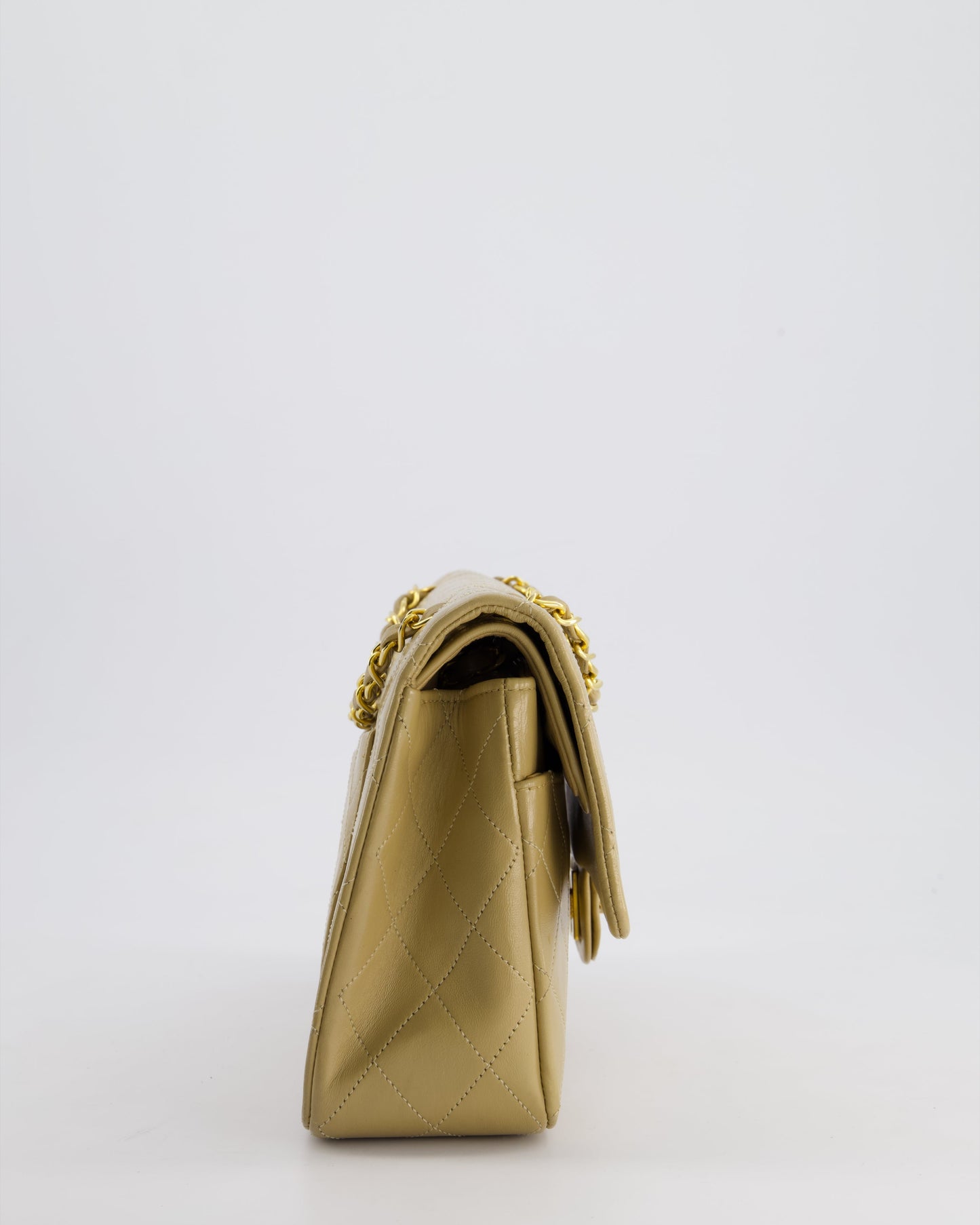 Chanel Beige Medium Double Flap Bag in Lambskin Leather with Gold Hardware