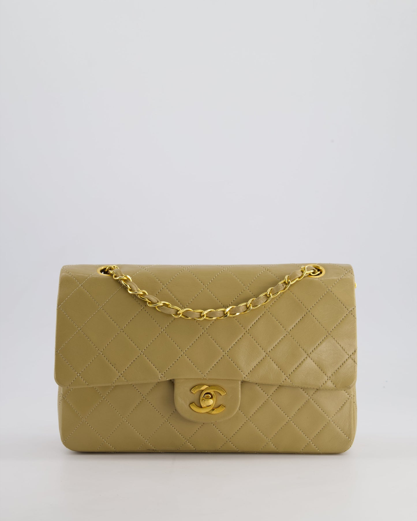Chanel Beige Medium Double Flap Bag in Lambskin Leather with Gold Hardware