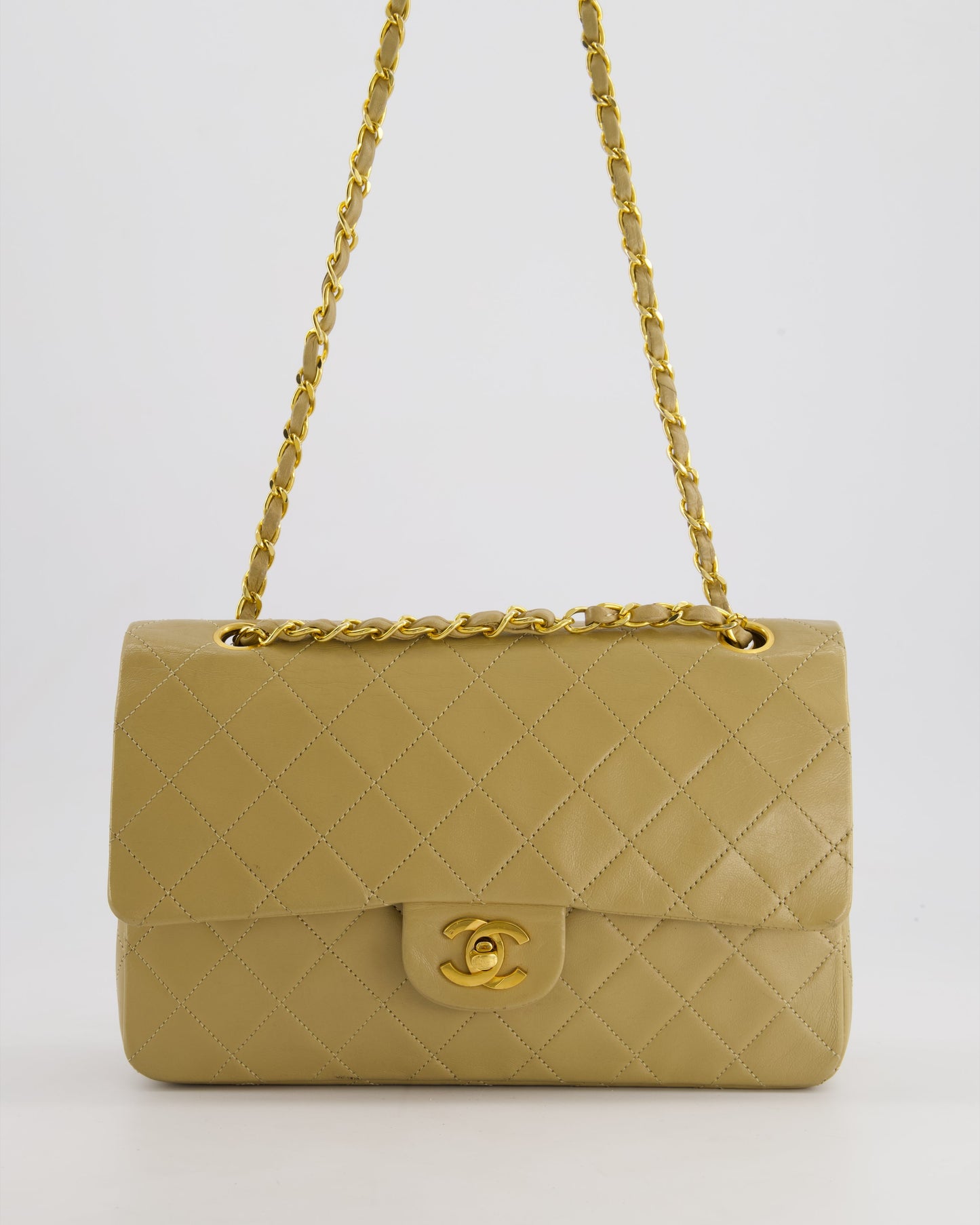 Chanel Beige Medium Double Flap Bag in Lambskin Leather with Gold Hardware