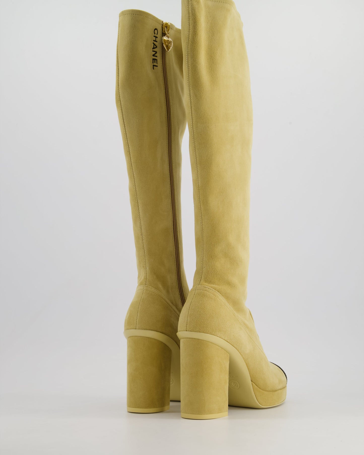 Chanel *HOT* SS/24 Beige Suede Platform Logo Knee-High Boots Size EU 36