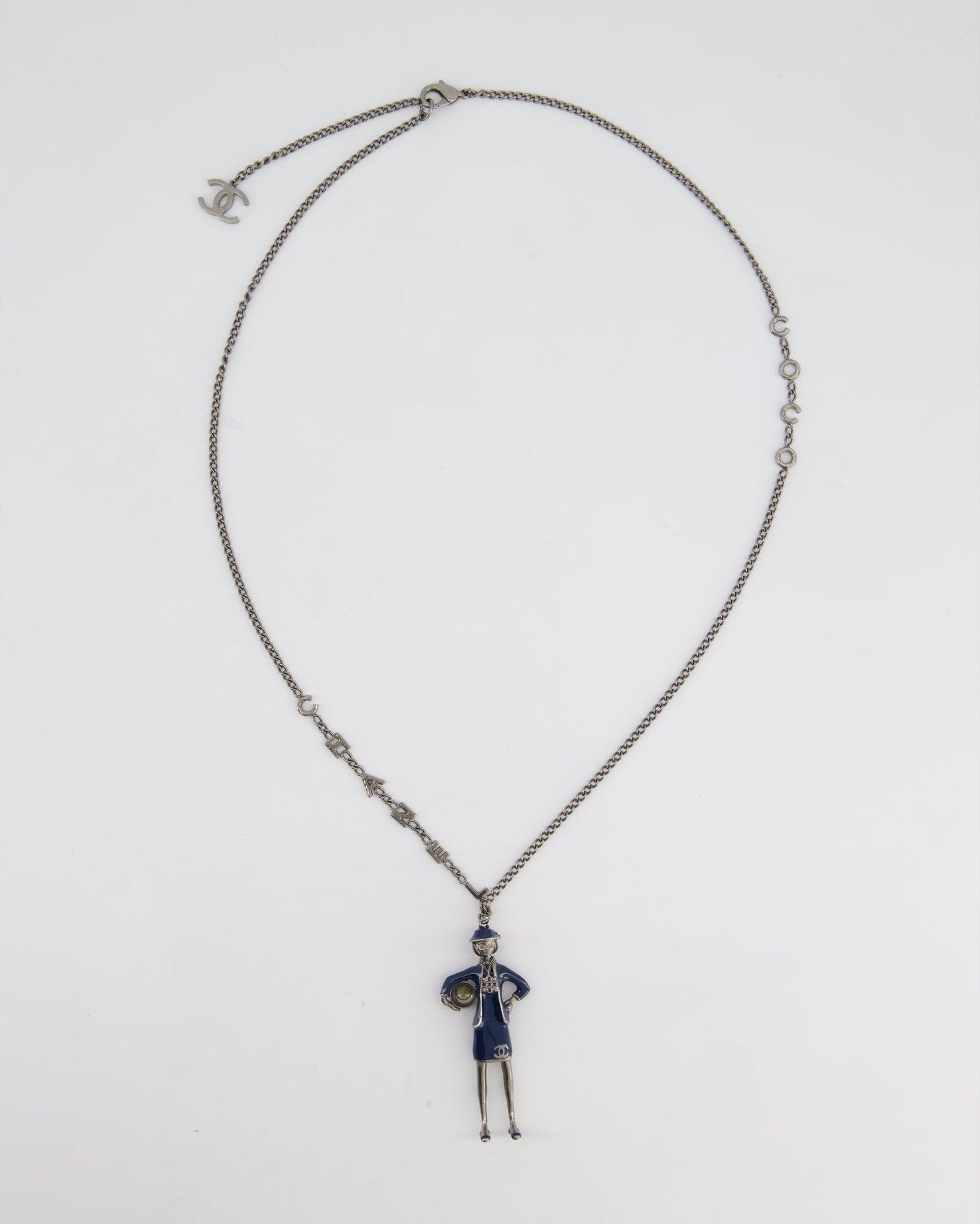 Chanel *HOT* Grey Mademoiselle Doll Charm Necklace with COCO & Chain Details