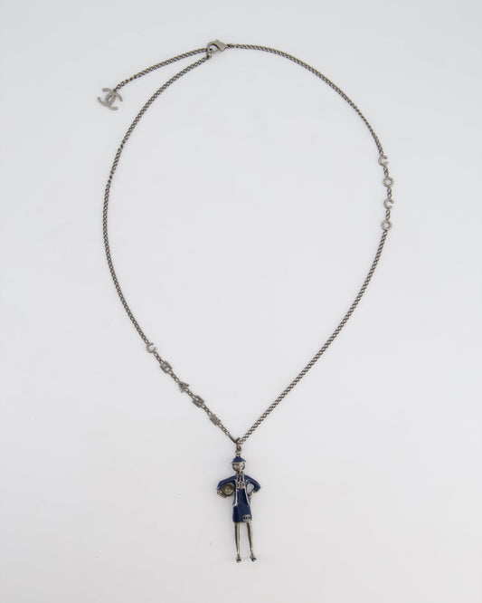 Chanel *HOT* Grey Mademoiselle Doll Charm Necklace with COCO & Chain Details