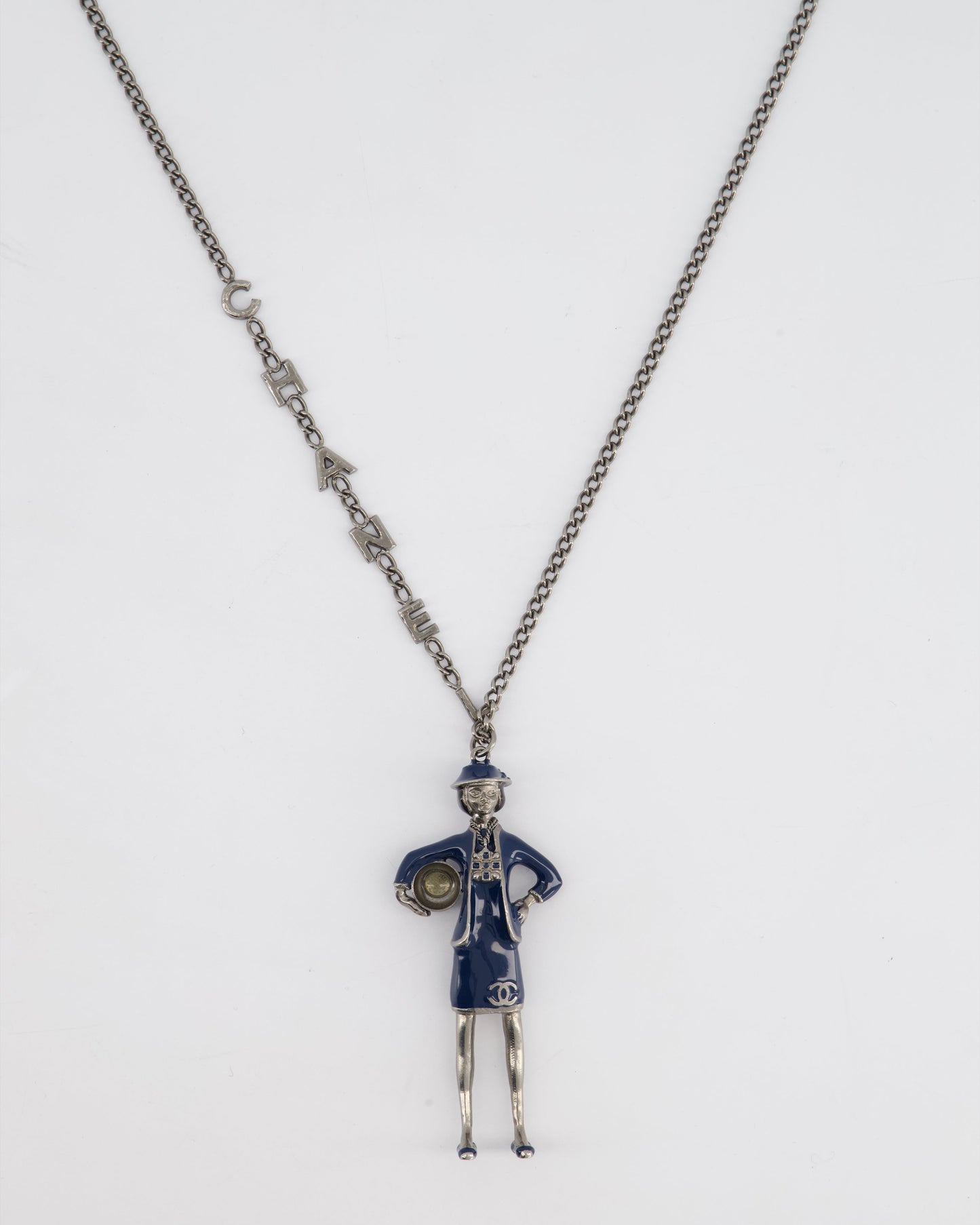 Chanel *HOT* Grey Mademoiselle Doll Charm Necklace with COCO & Chain Details