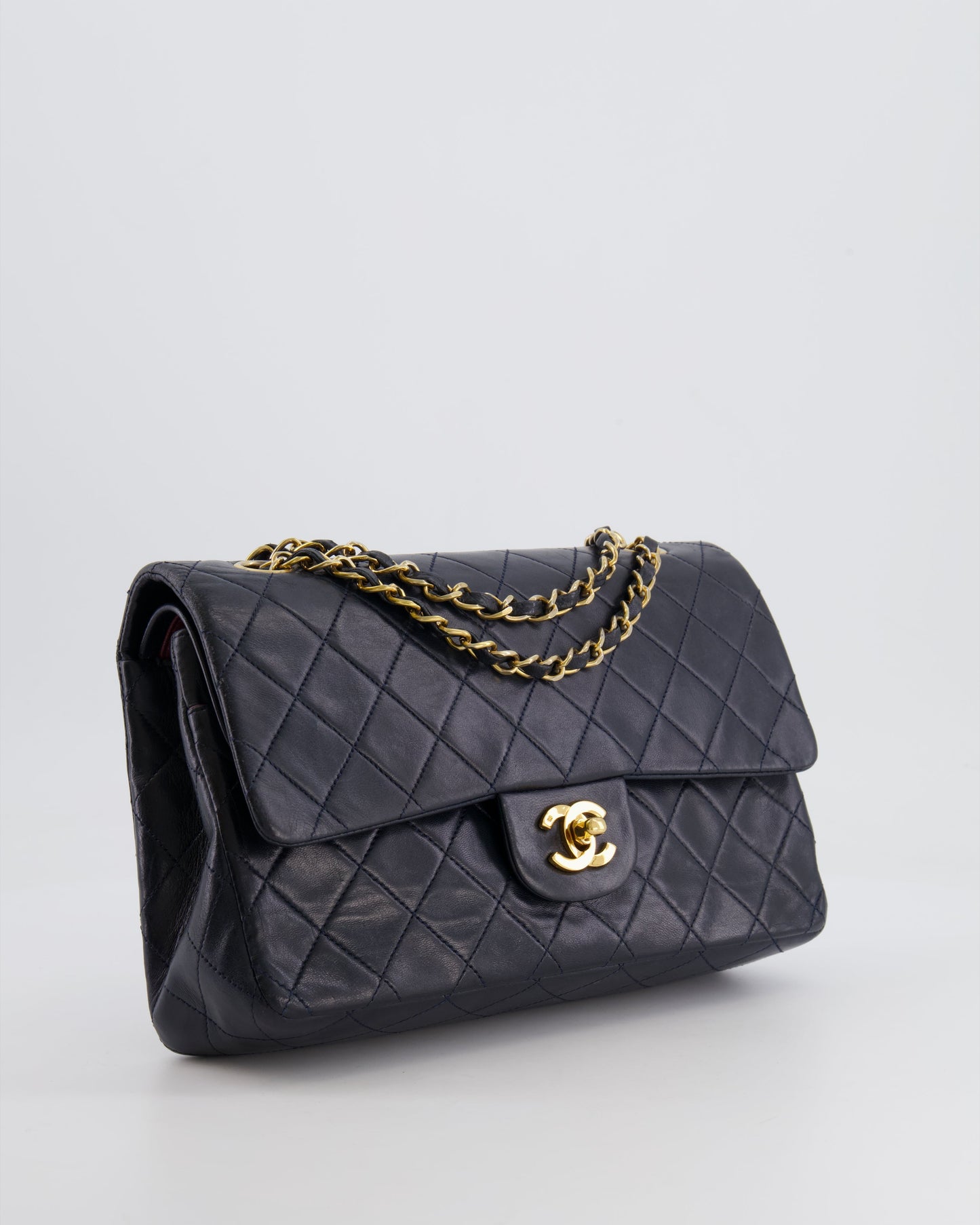 Chanel Navy Medium Classic Double Flap Bag in Lambskin Leather with Gold Hardware