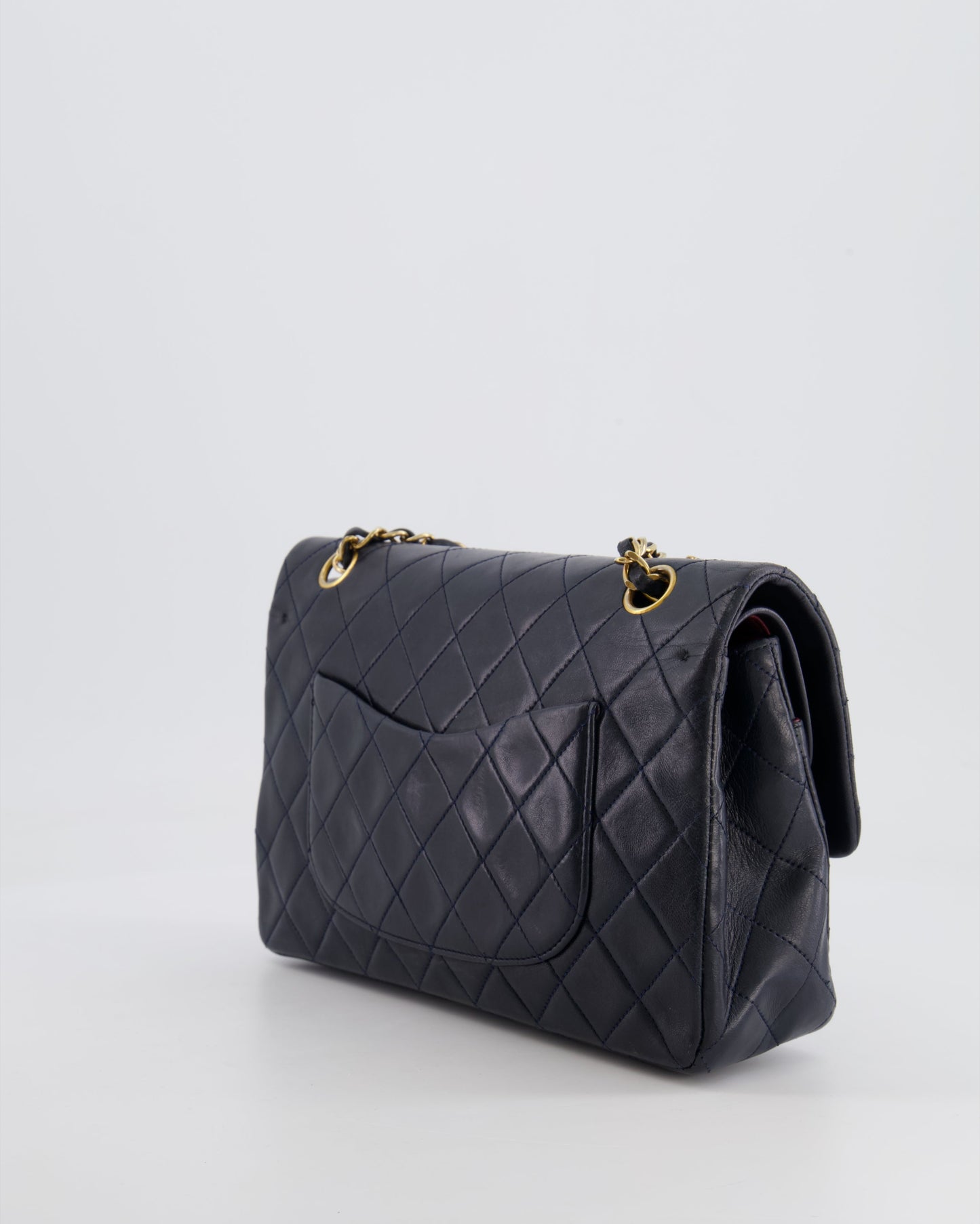 Chanel Navy Medium Classic Double Flap Bag in Lambskin Leather with Gold Hardware