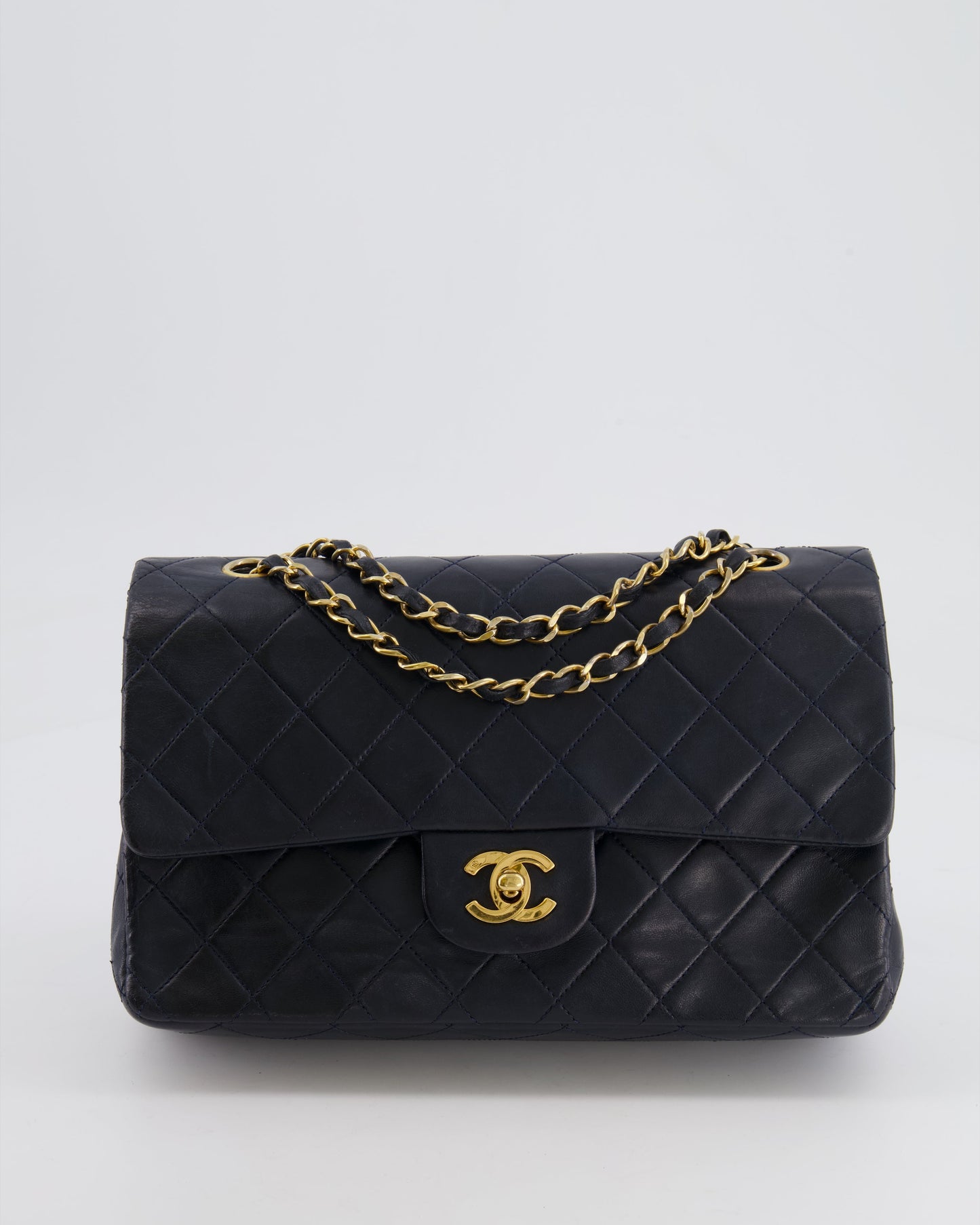 Chanel Navy Medium Classic Double Flap Bag in Lambskin Leather with Gold Hardware