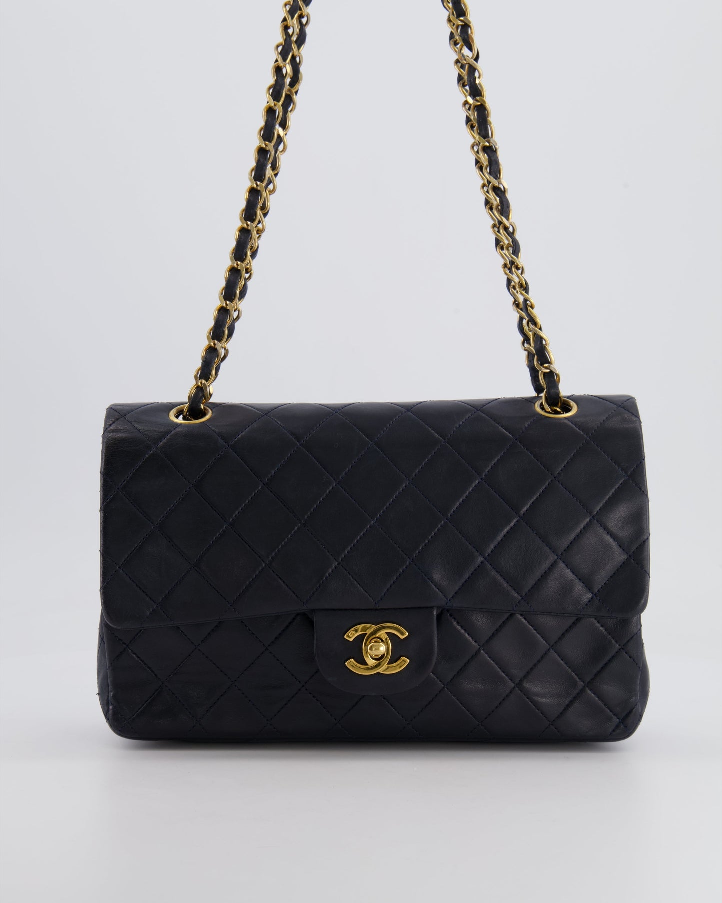 Chanel Navy Medium Classic Double Flap Bag in Lambskin Leather with Gold Hardware