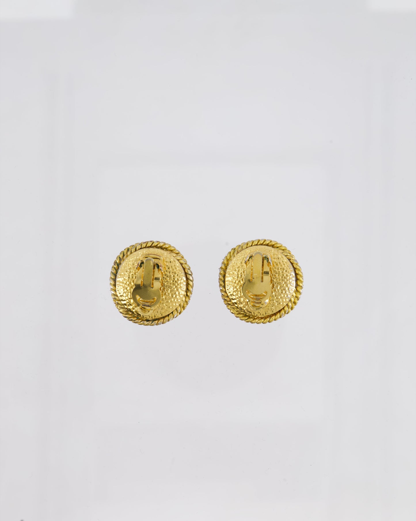 Chanel Gold and Pearl Round CC Logo Textured Earrings Jewelry