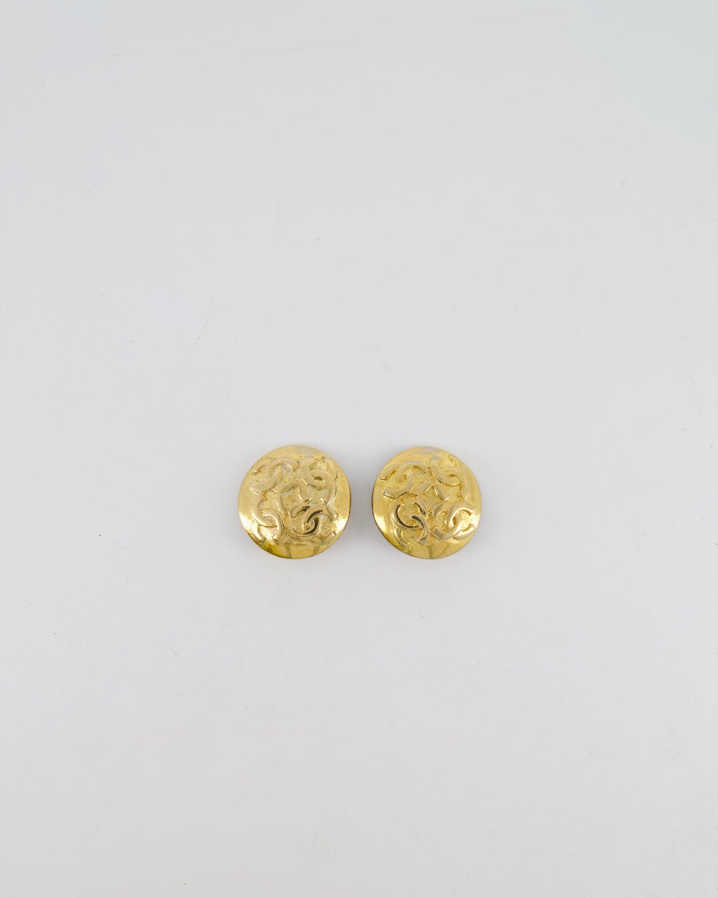 Chanel Gold Round Clip-On Earrings with CC Logos Jewelry
