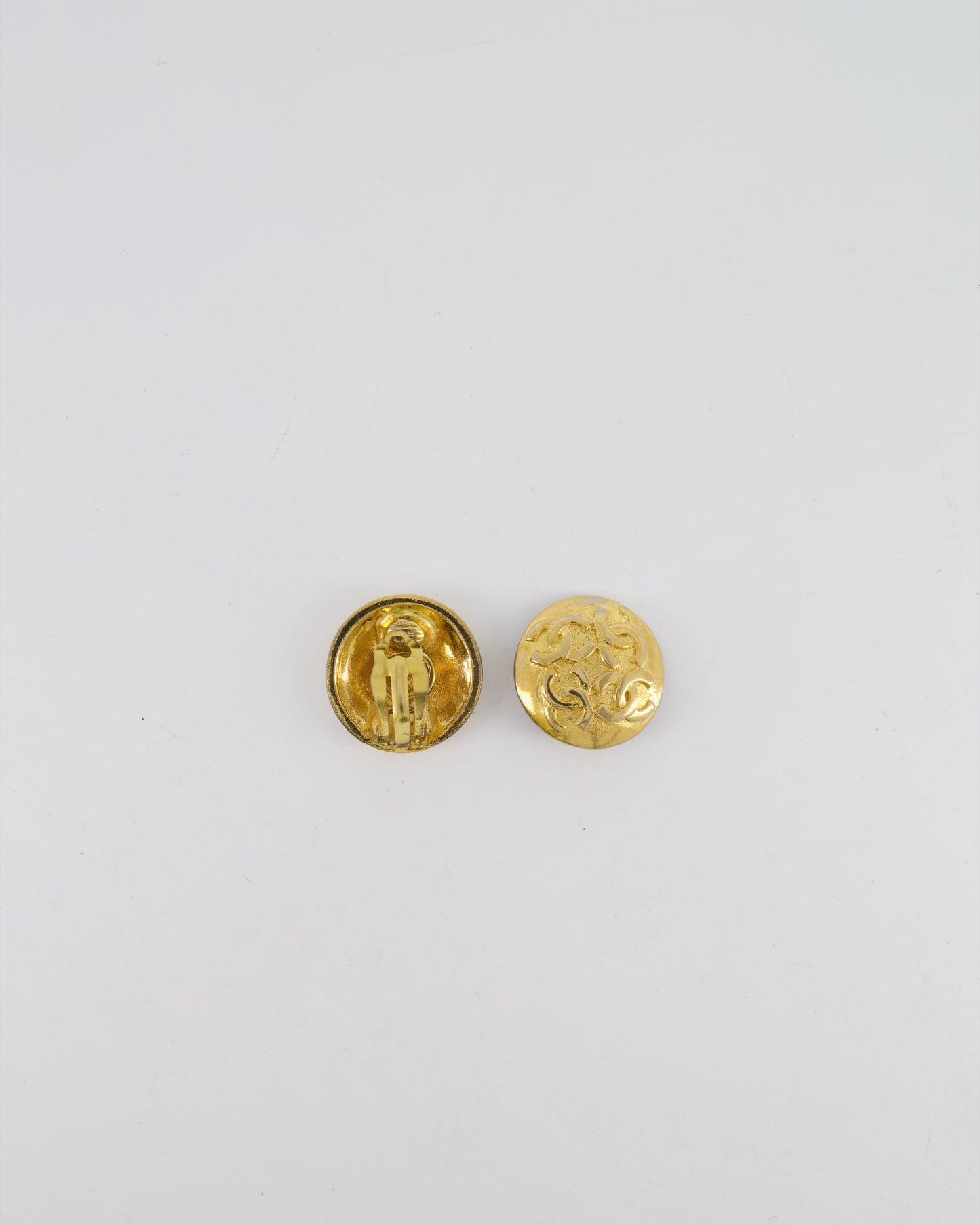 Chanel Gold Round Clip-On Earrings with CC Logos Jewelry