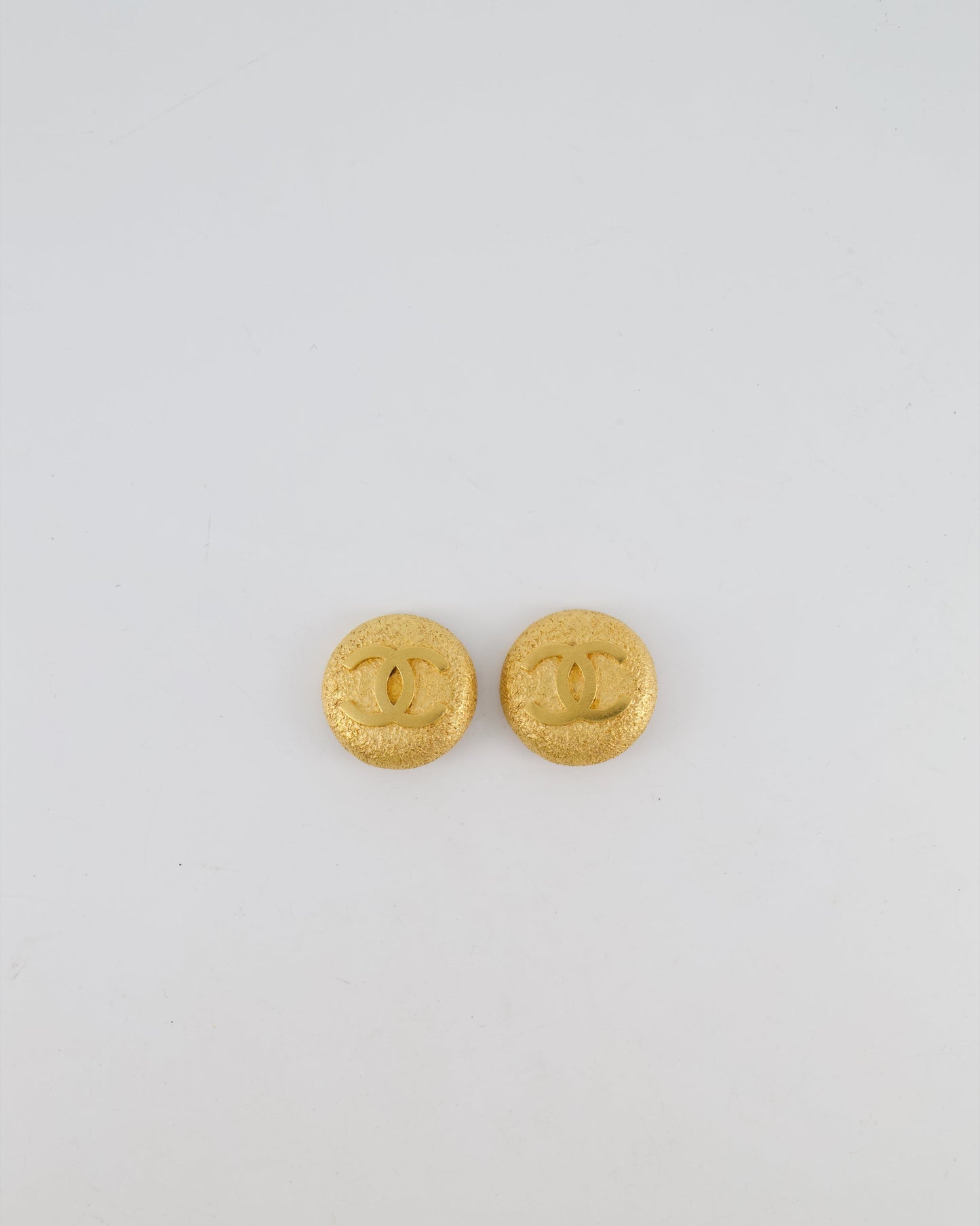 Chanel Gold Grained Round Clip-On Earrings with Gold CC Logo Jewelry