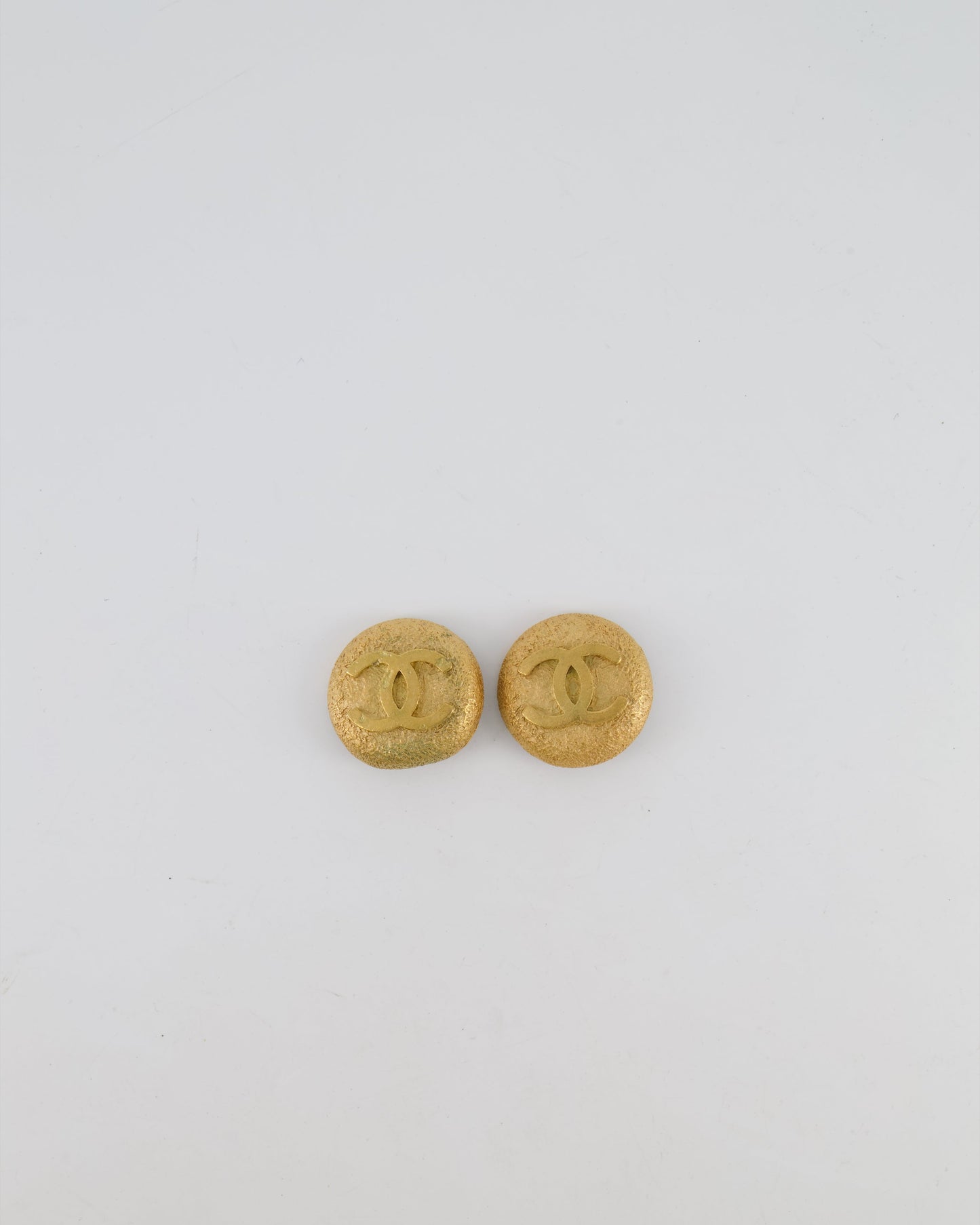 Chanel Gold Textured Round Clip-On Earrings with Gold CC Logo Jewelry