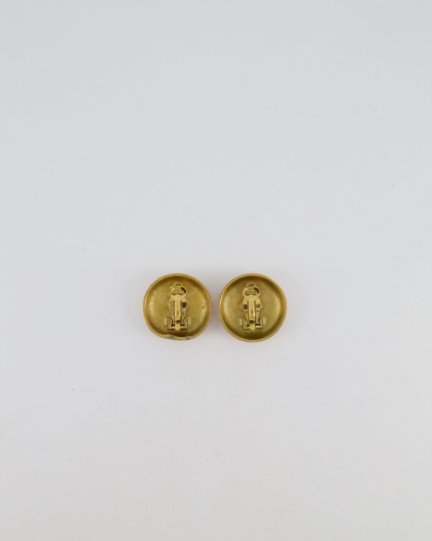 Chanel Gold Textured Round Clip-On Earrings with Gold CC Logo Jewelry