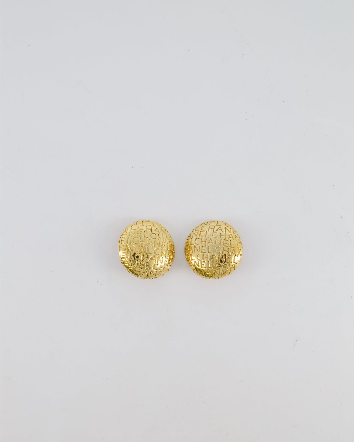 Chanel Gold Round Clip-On Earrings with Embossed Details Jewelry