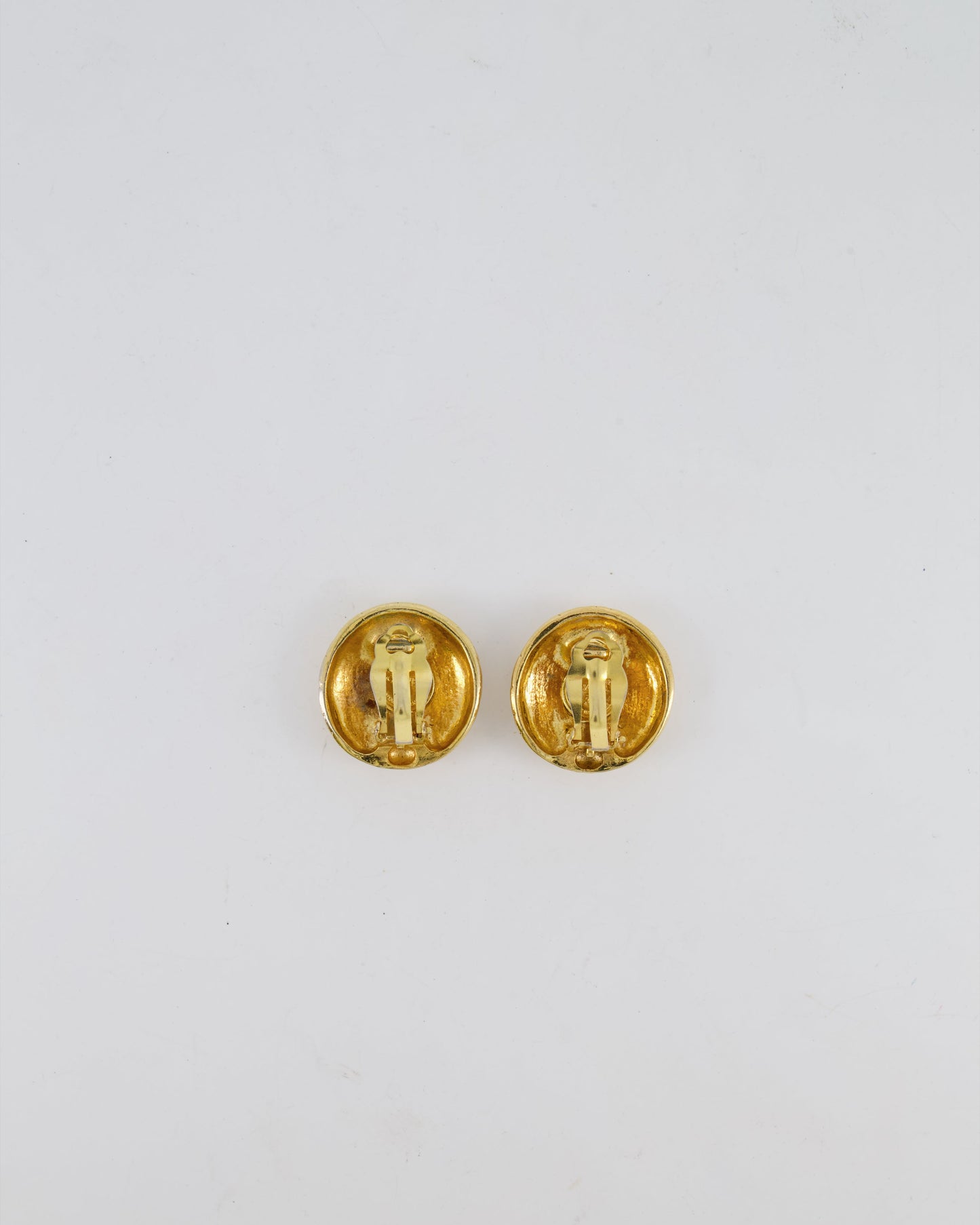 Chanel Gold Round Clip-On Earrings with Embossed Details Jewelry