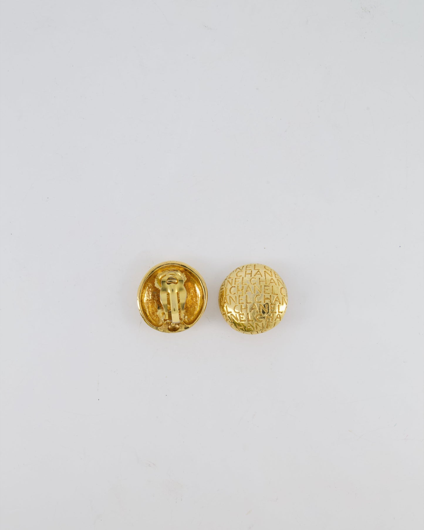 Chanel Gold Round Clip-On Earrings with Embossed Details Jewelry