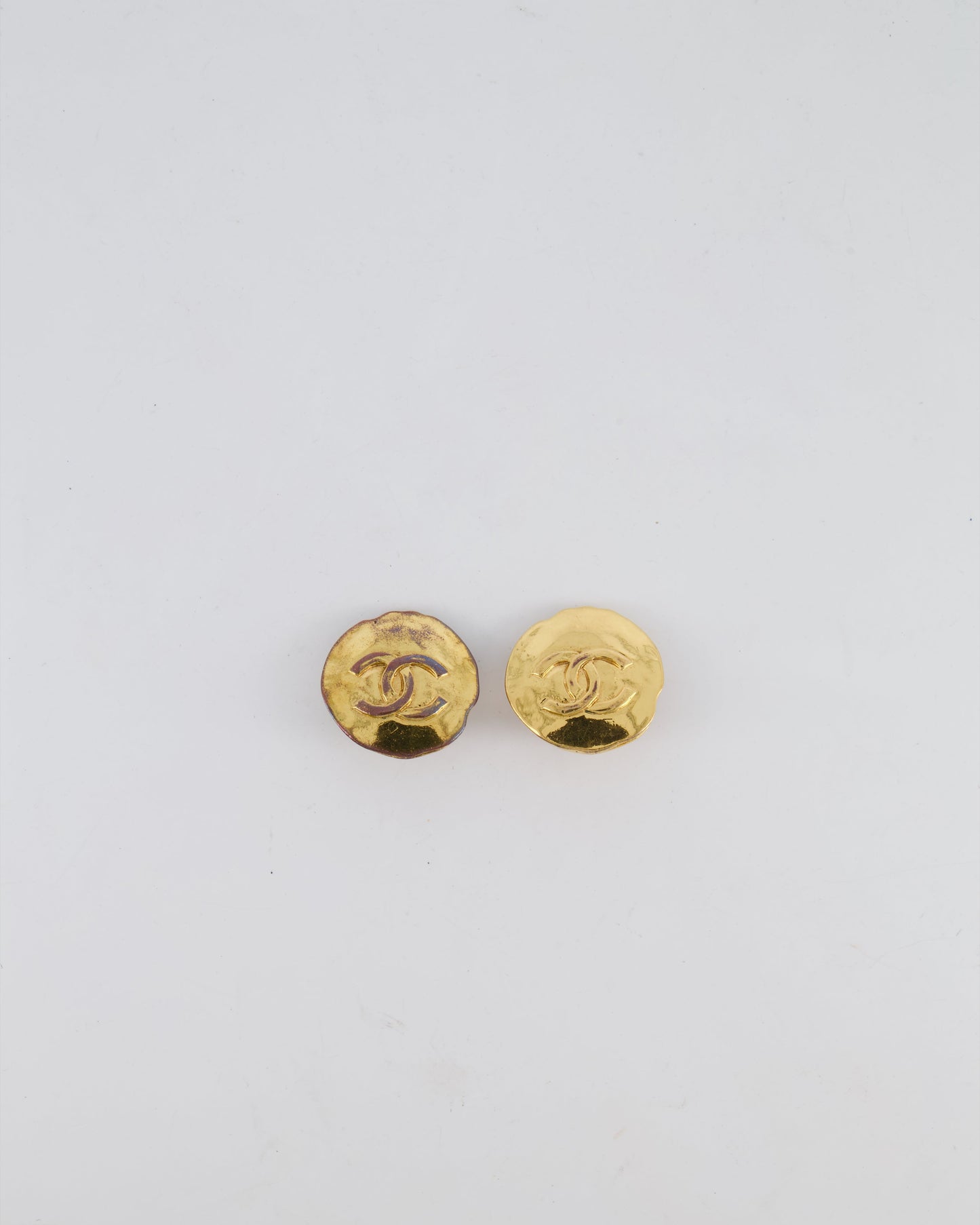 Chanel Shiny Gold Round Clip-On Earrings with Gold CC Logo Jewelry