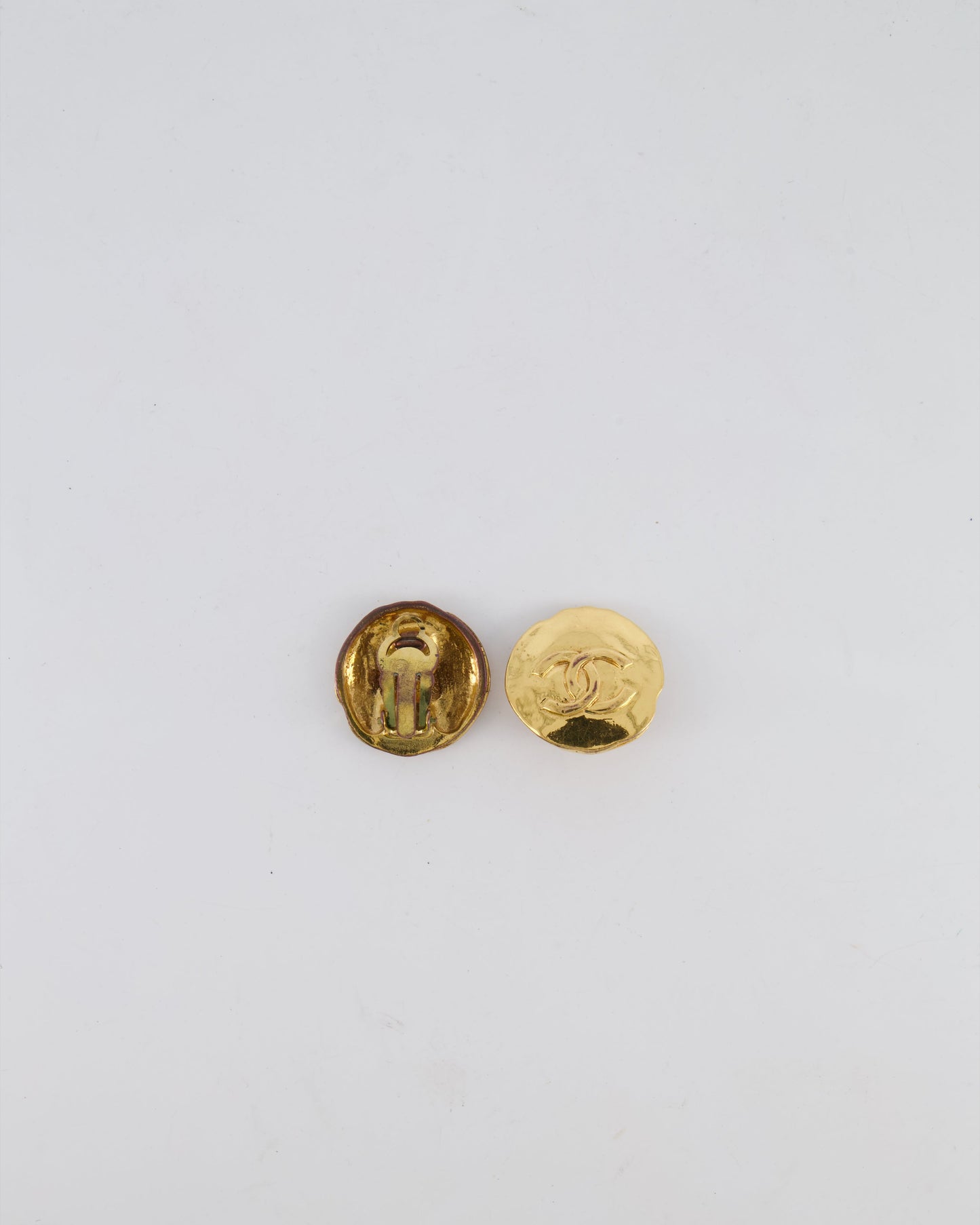 Chanel Shiny Gold Round Clip-On Earrings with Gold CC Logo Jewelry