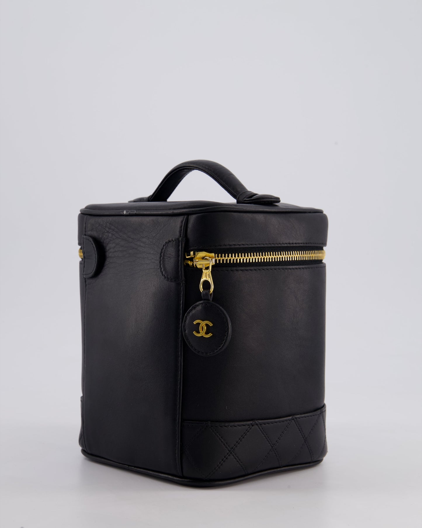 Chanel Black Leather Vanity Case with Gold Hardware