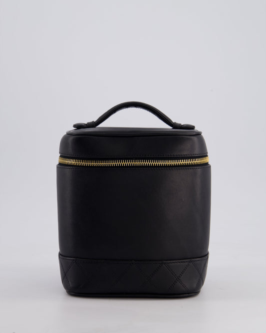 Chanel Black Leather Vanity Case with Gold Hardware