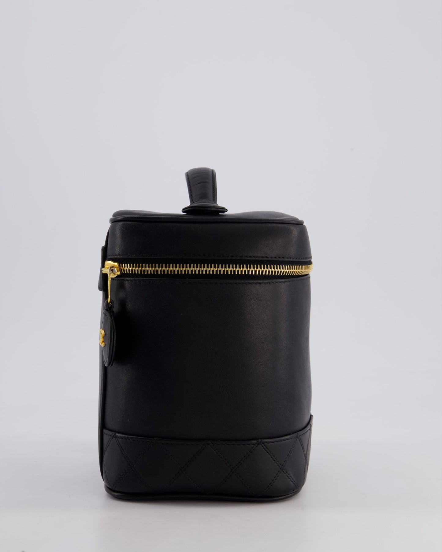 Chanel Black Leather Vanity Case with Gold Hardware