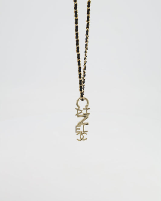 Chanel Black Chain and Champagne Gold Necklace with Logo Pendant