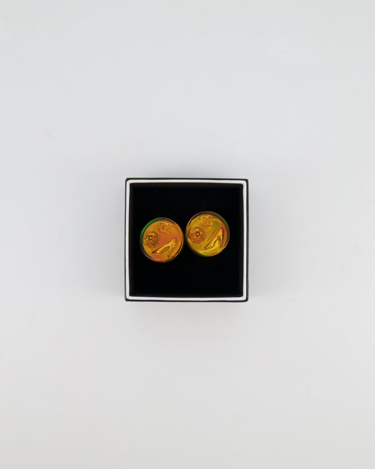 Chanel Multicolour Holographic Round CC Logo Clip-On Earrings Jewelry