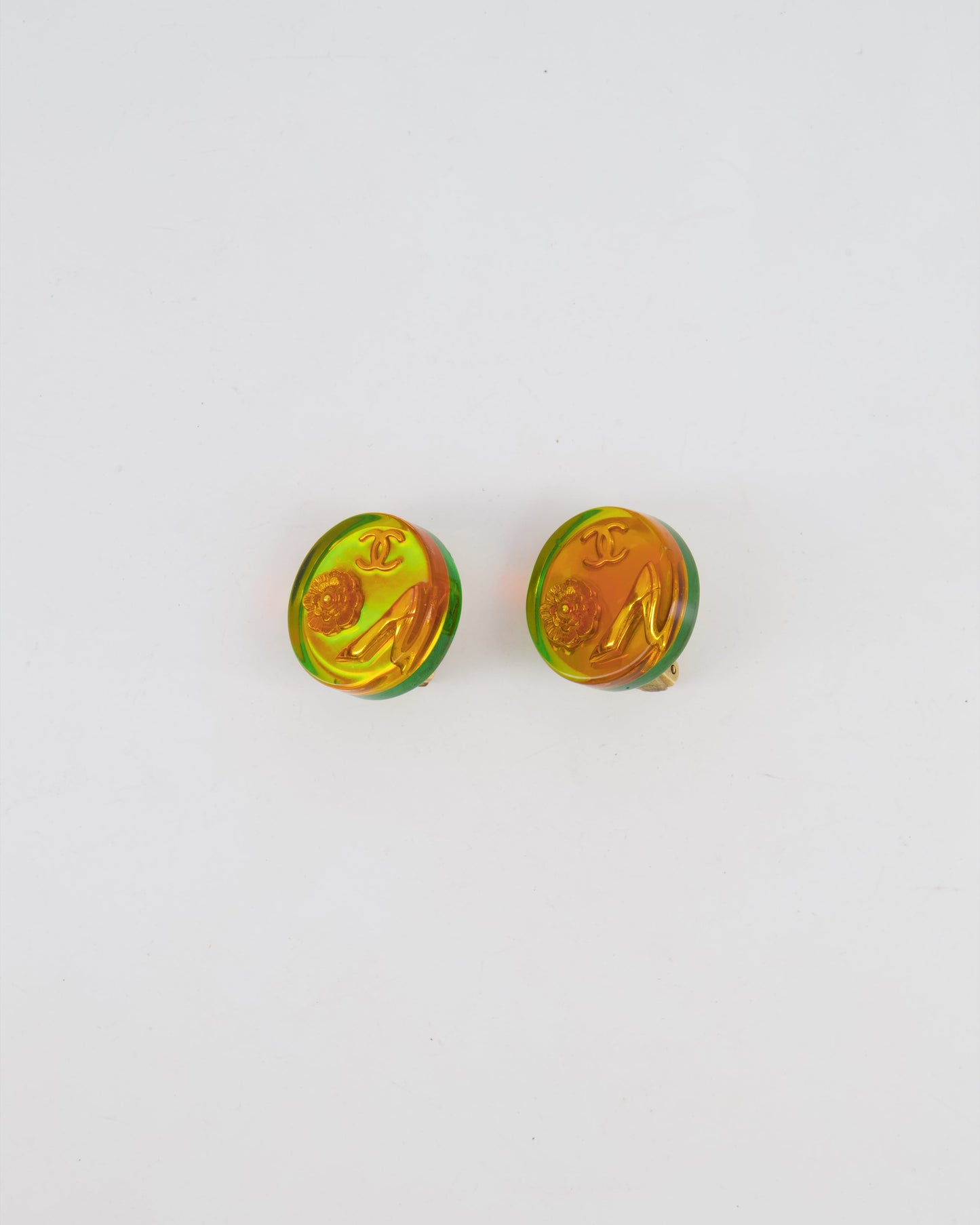 Chanel Multicolour Holographic Round CC Logo Clip-On Earrings Jewelry