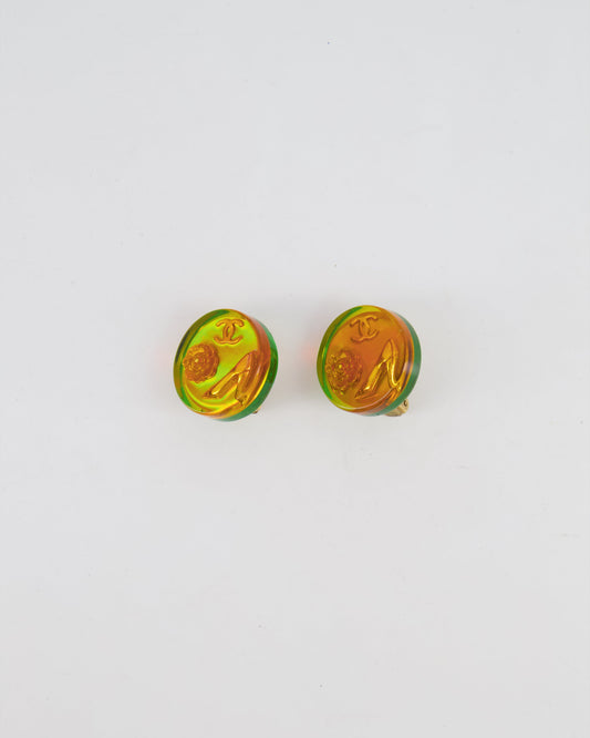 Chanel Multicolour Holographic Round CC Logo Clip-On Earrings Jewelry