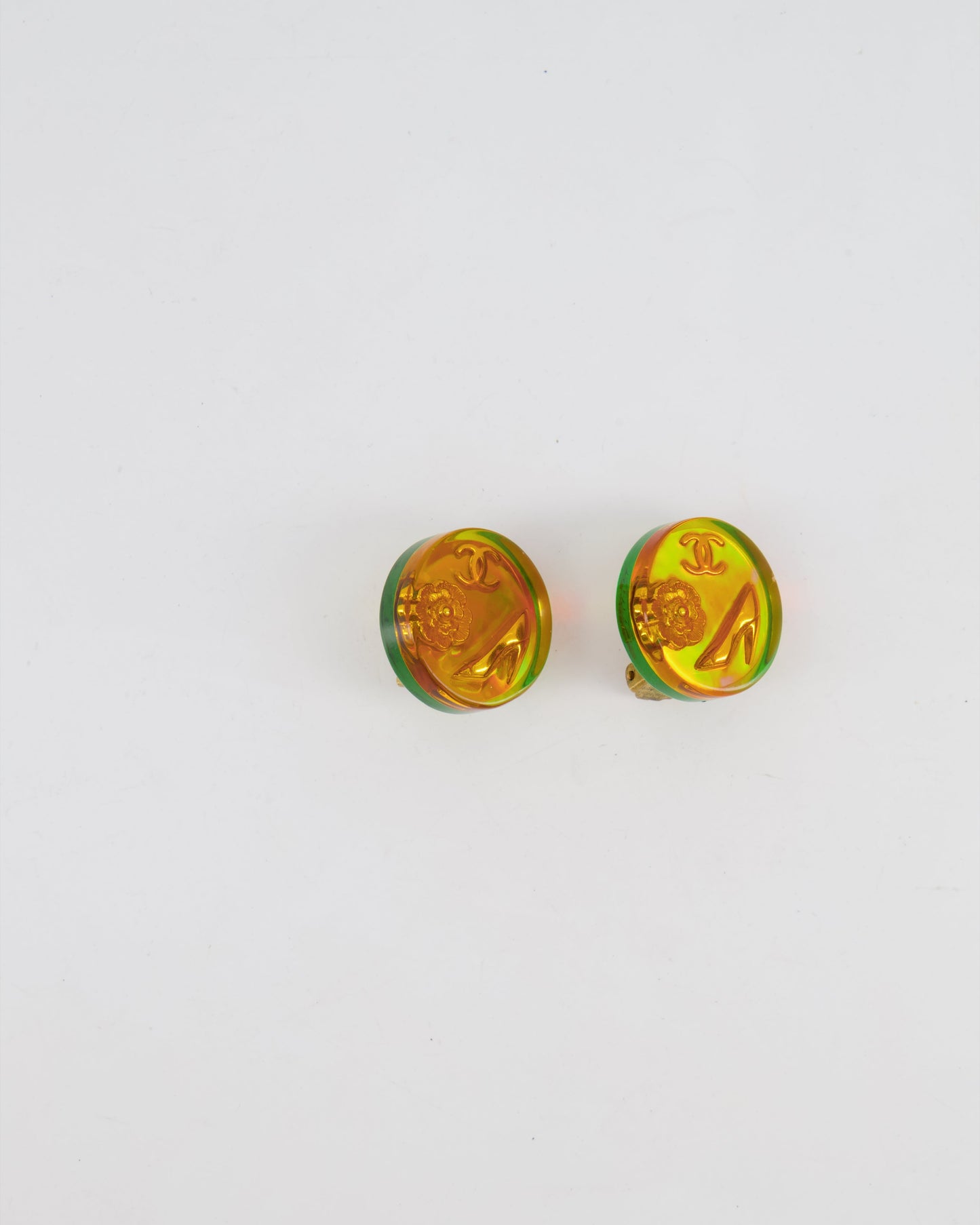 Chanel Multicolour Holographic Round CC Logo Clip-On Earrings Jewelry