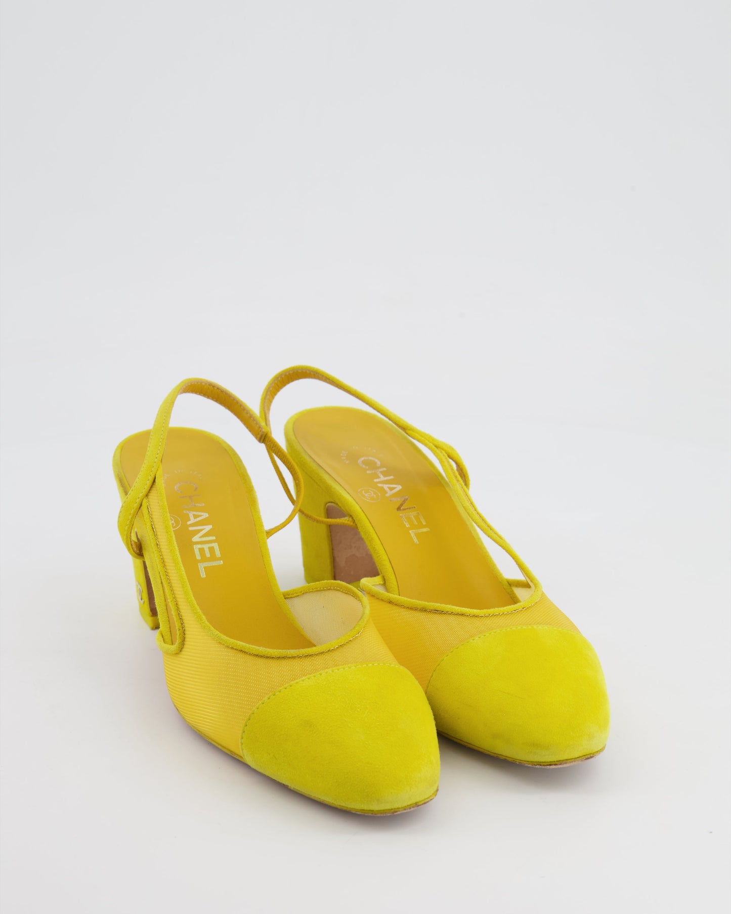 Chanel Yellow Suede and Mesh Slingbacks with CC Logo Detail Size EU 37.5 Accessory