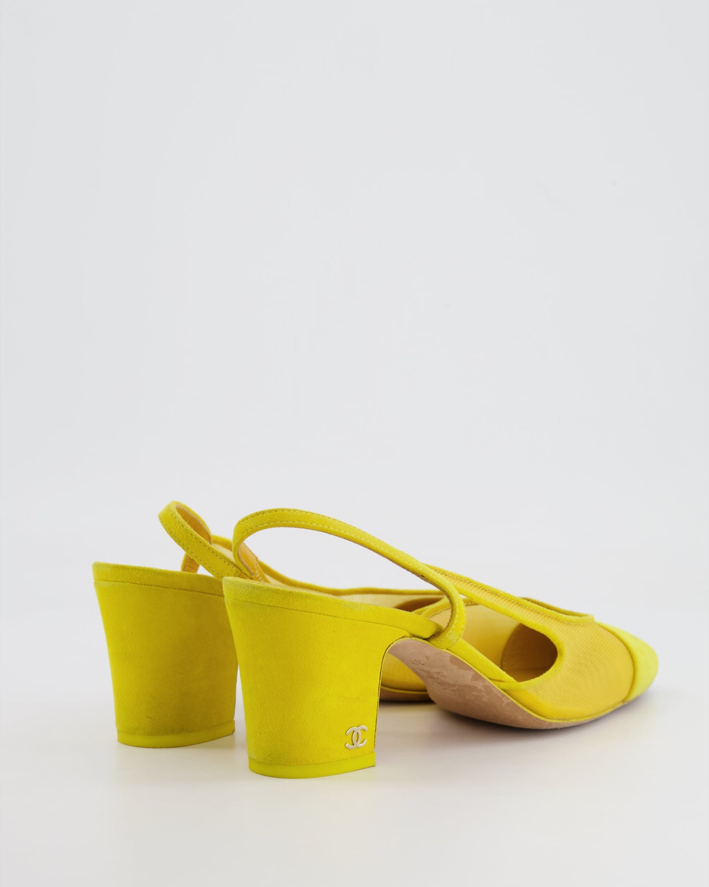 Chanel Yellow Suede and Mesh Slingbacks with CC Logo Detail Size EU 37.5 Accessory