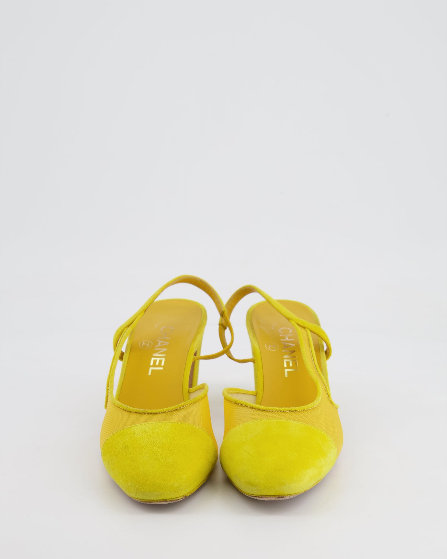 Chanel Yellow Suede and Mesh Slingbacks with CC Logo Detail Size EU 37.5 Accessory