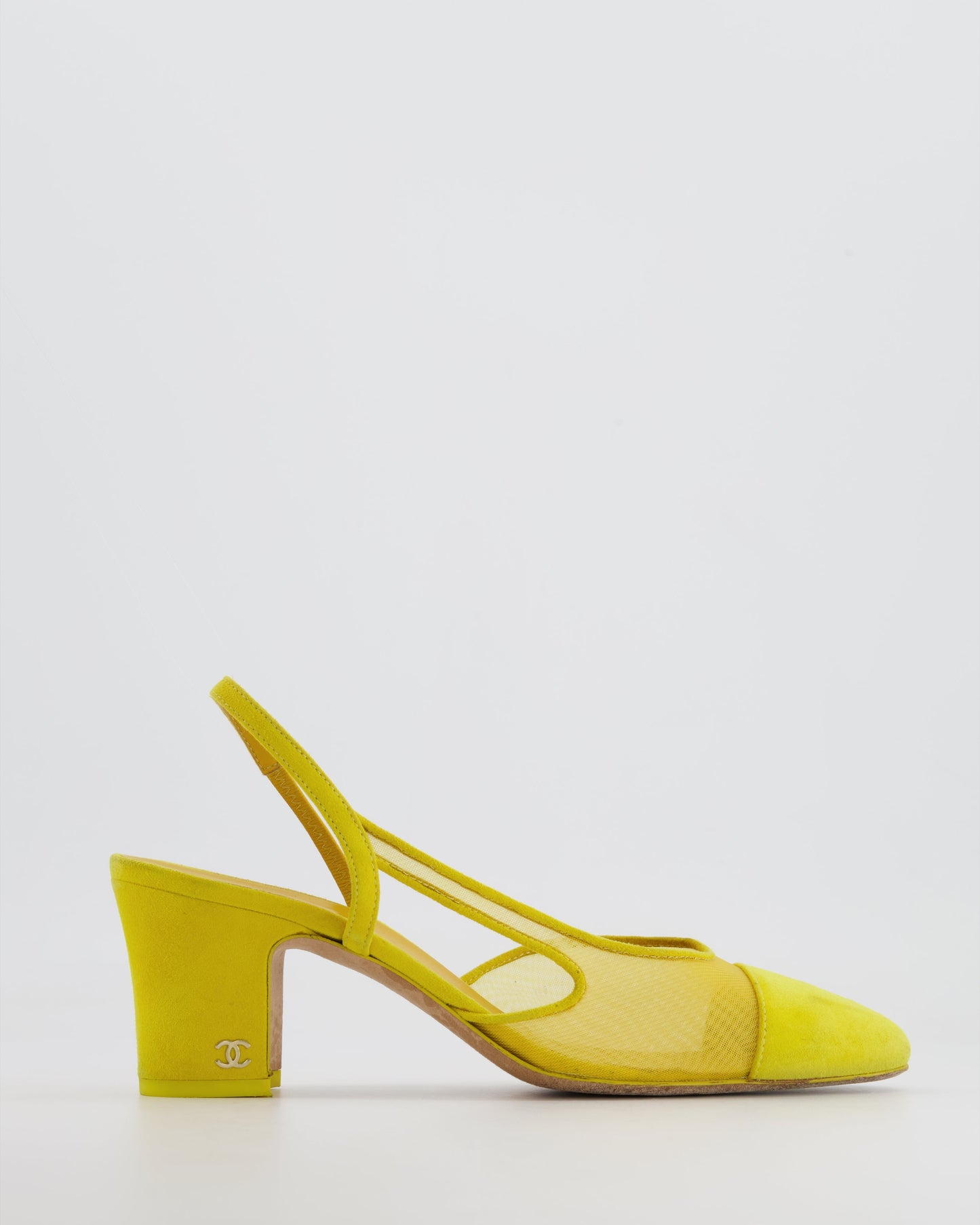 Chanel Yellow Suede and Mesh Slingbacks with CC Logo Detail Size EU 37.5 Accessory