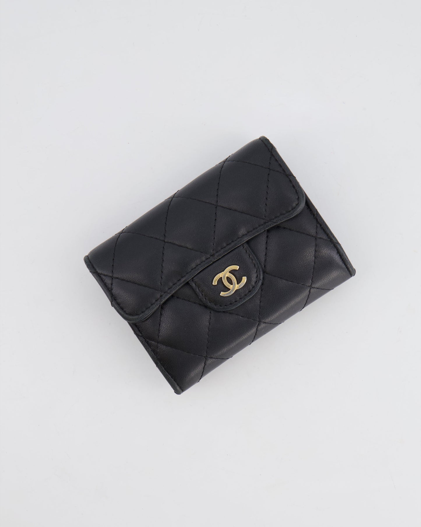 Chanel Black Coin Holder in Lambskin Leather with Champagne Gold CC Logo Accessory