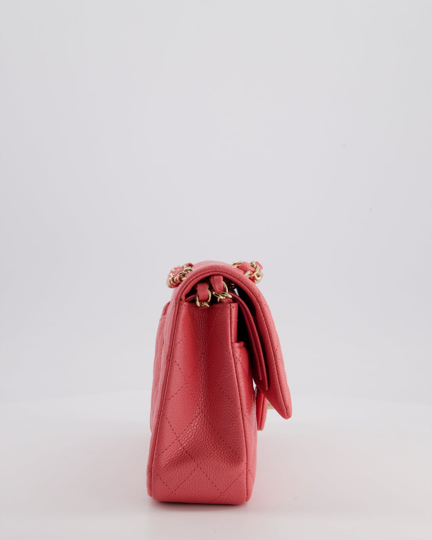 Chanel *HOT* Coral Pink Classic Medium Double Flap Bag in Caviar Leather with Champagne Gold Hardware