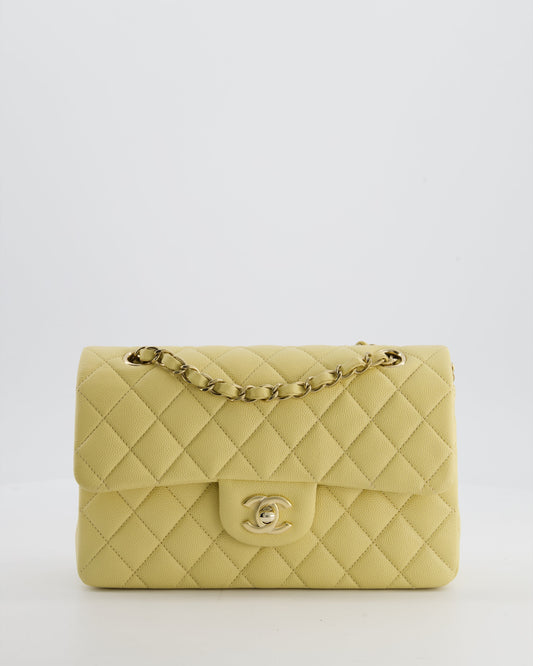 Chanel *RARE COLOUR* Small Classic Double Flap Bag in Butter Yellow Caviar Leather with Champagne Gold Hardware