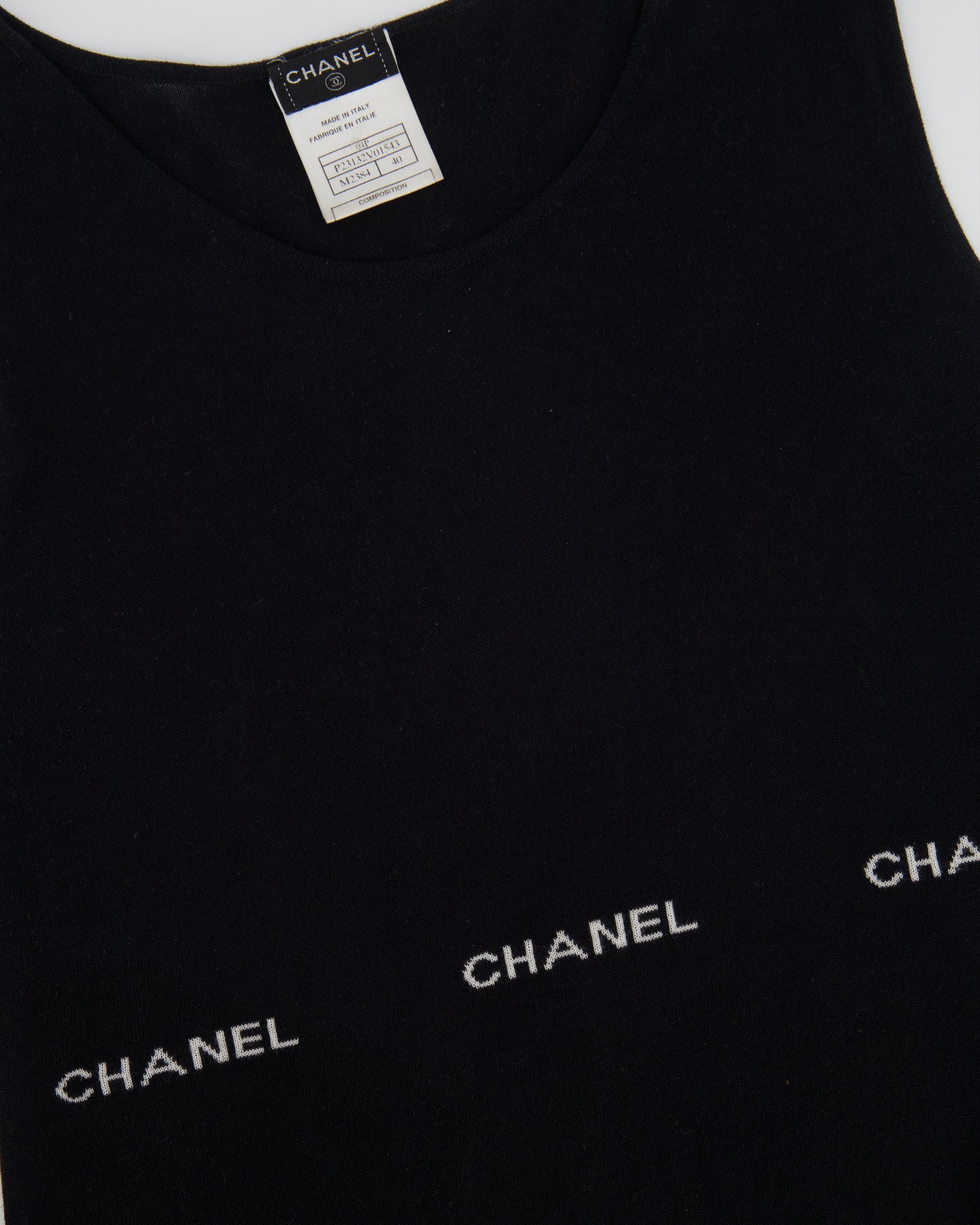 Chanel 2004 Black Sleeveless Tank Top with White Logo Print Detail Size FR 40 (UK 12) Apparel