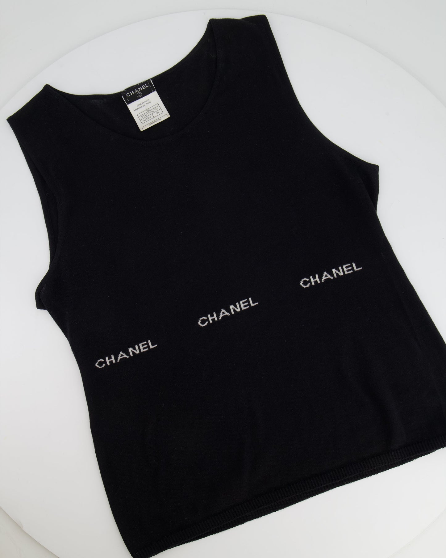 Chanel 2004 Black Sleeveless Tank Top with White Logo Print Detail Size FR 40 (UK 12) Apparel