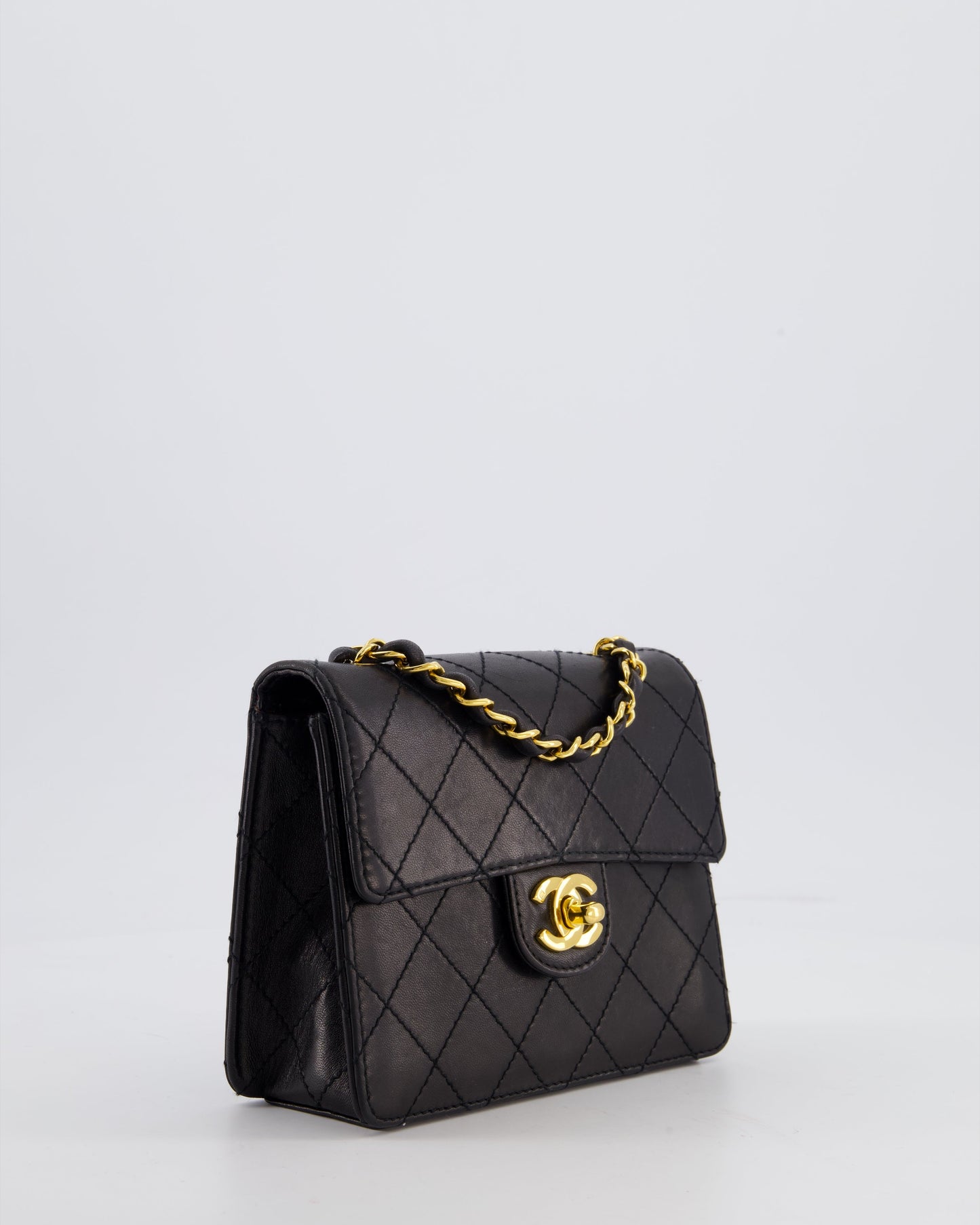Chanel Black Mini Square Classic Flap Bag in Lambskin Leather with Gold Hardware