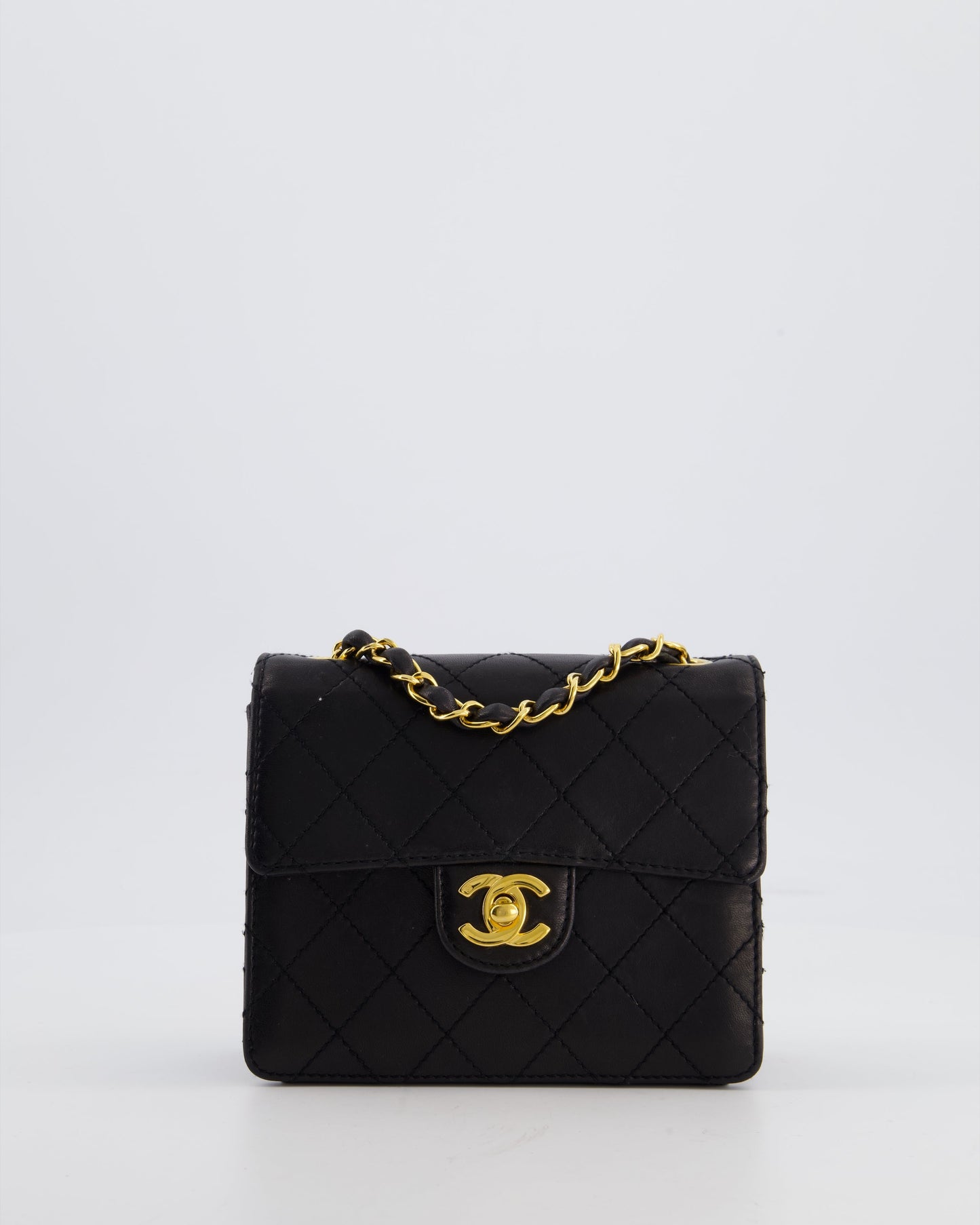 Chanel Black Mini Square Classic Flap Bag in Lambskin Leather with Gold Hardware