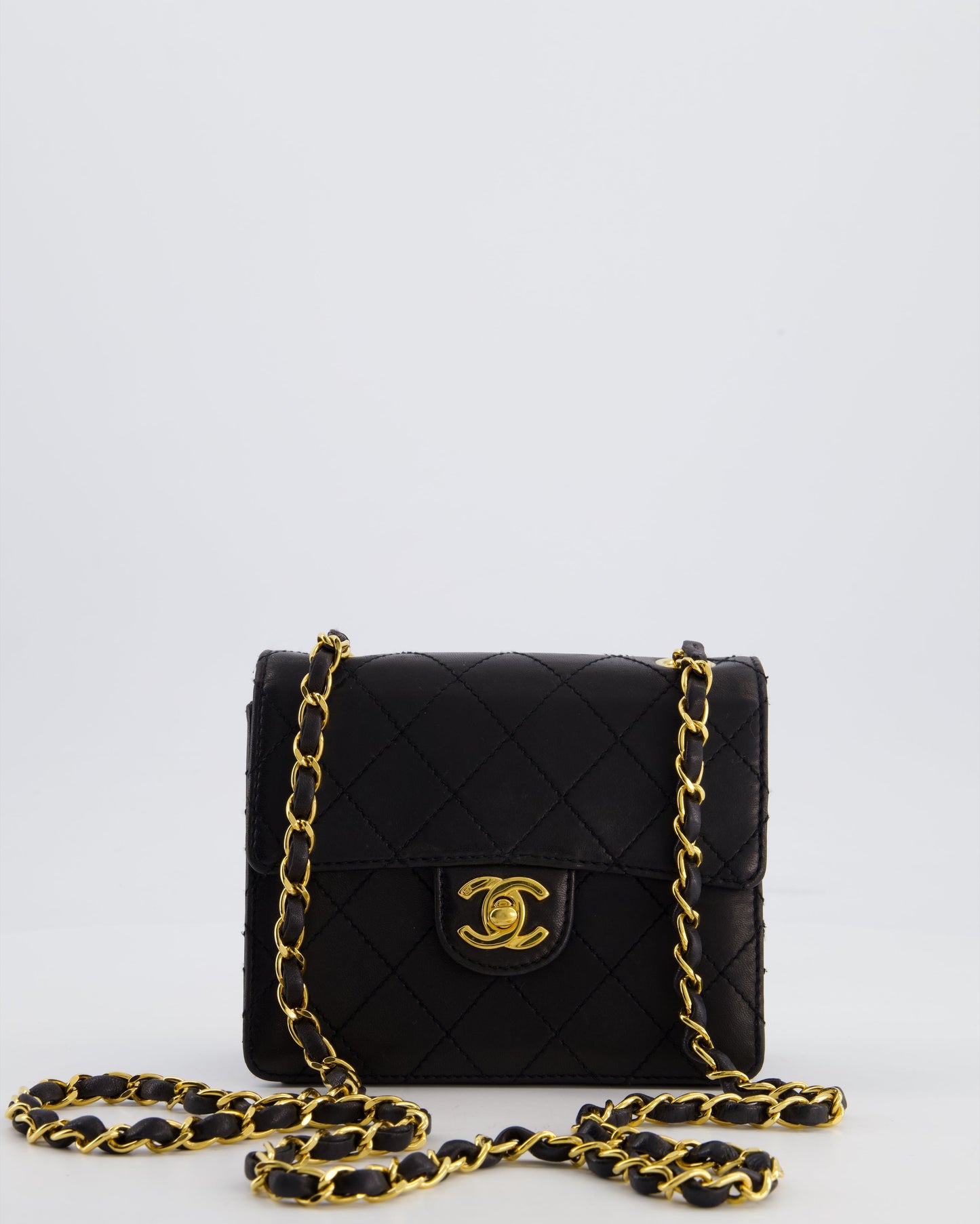 Chanel Black Mini Square Classic Flap Bag in Lambskin Leather with Gold Hardware