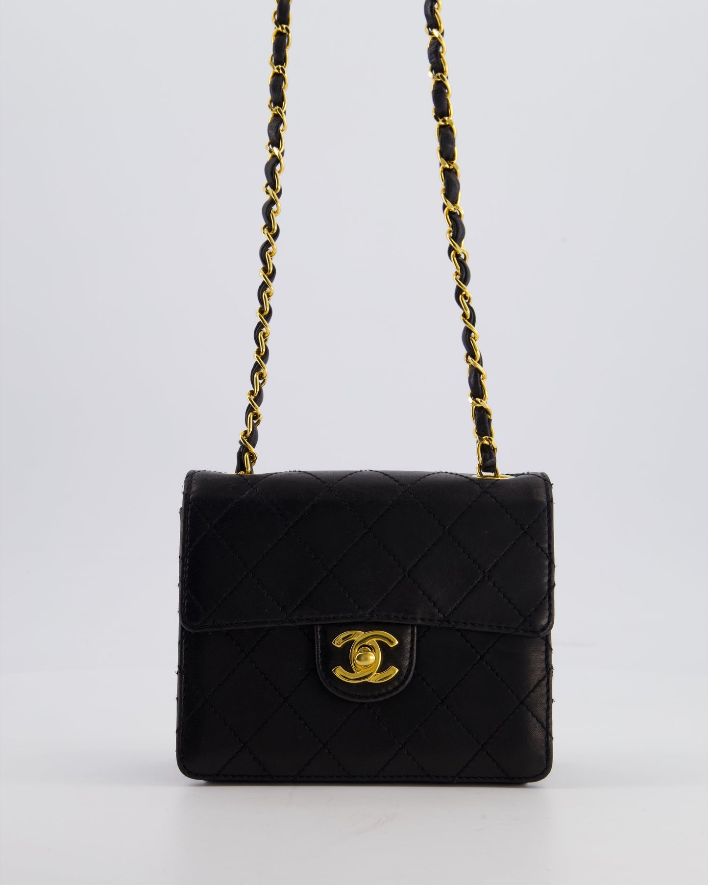 Chanel Black Mini Square Classic Flap Bag in Lambskin Leather with Gold Hardware