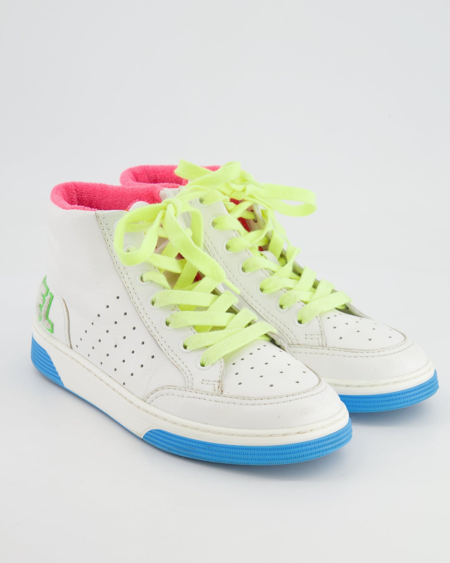 Chanel White and Multicolour Trainers with Green Logo Detail Size EU 38 Accessory