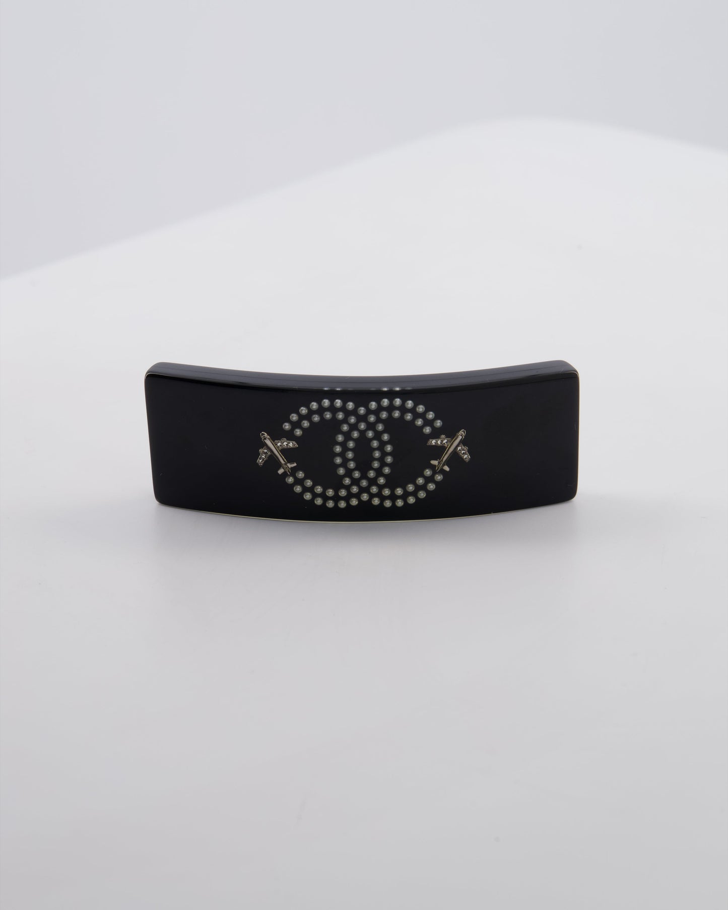 Chanel 16/S Black & White Hair Clip with Logo and Crystals Accessory