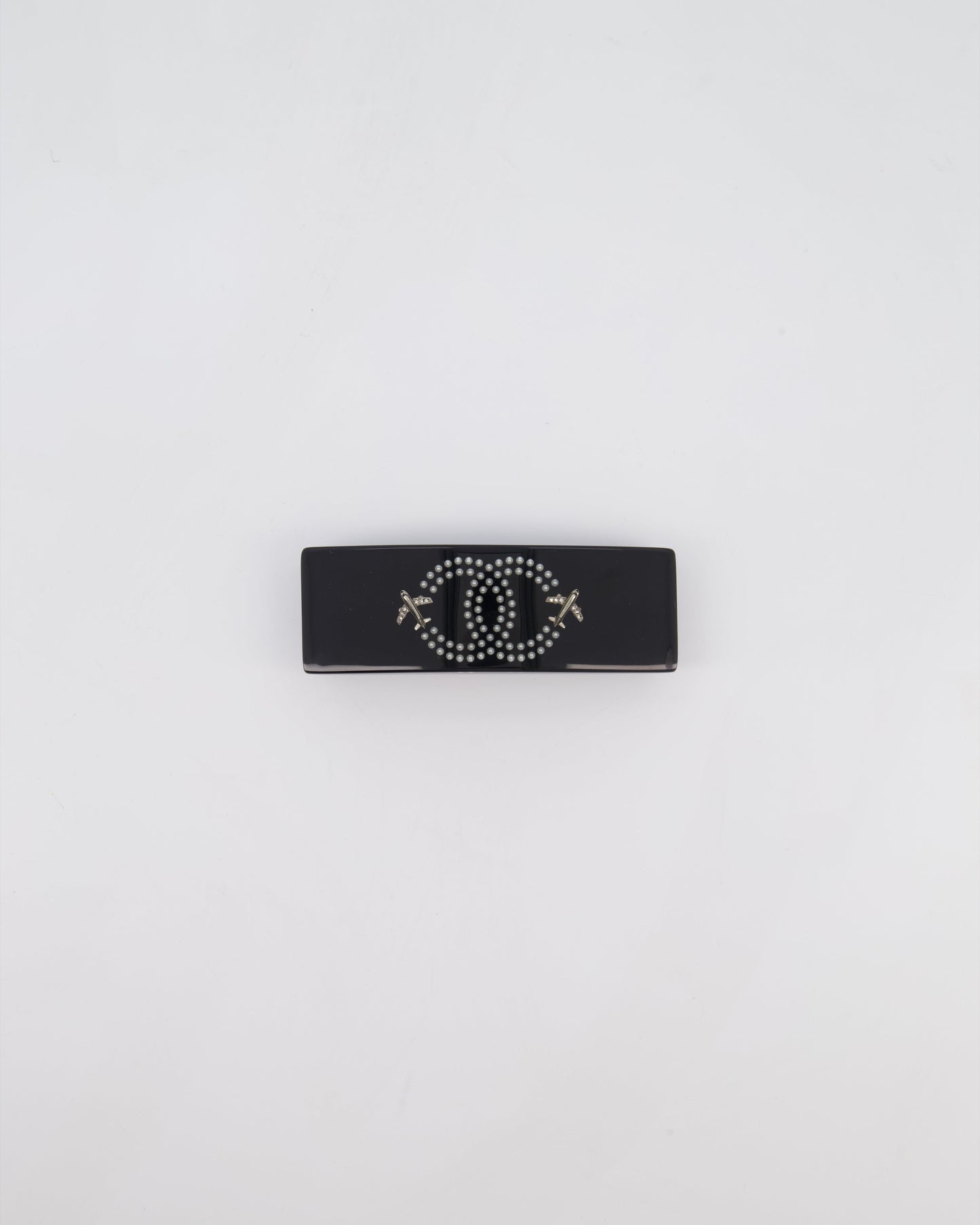 Chanel 16/S Black & White Hair Clip with Logo and Crystals Accessory