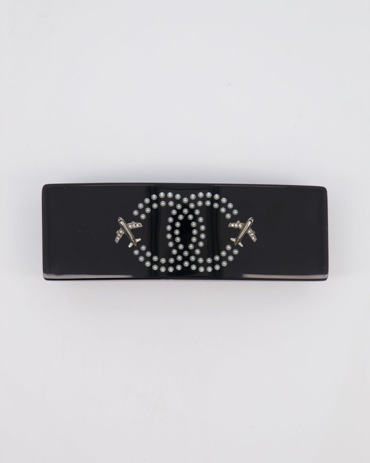 Chanel 16/S Black & White Hair Clip with Logo and Crystals Accessory
