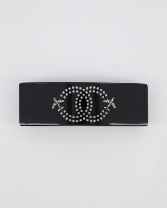 Chanel 16/S Black & White Hair Clip with Logo and Crystals Accessory