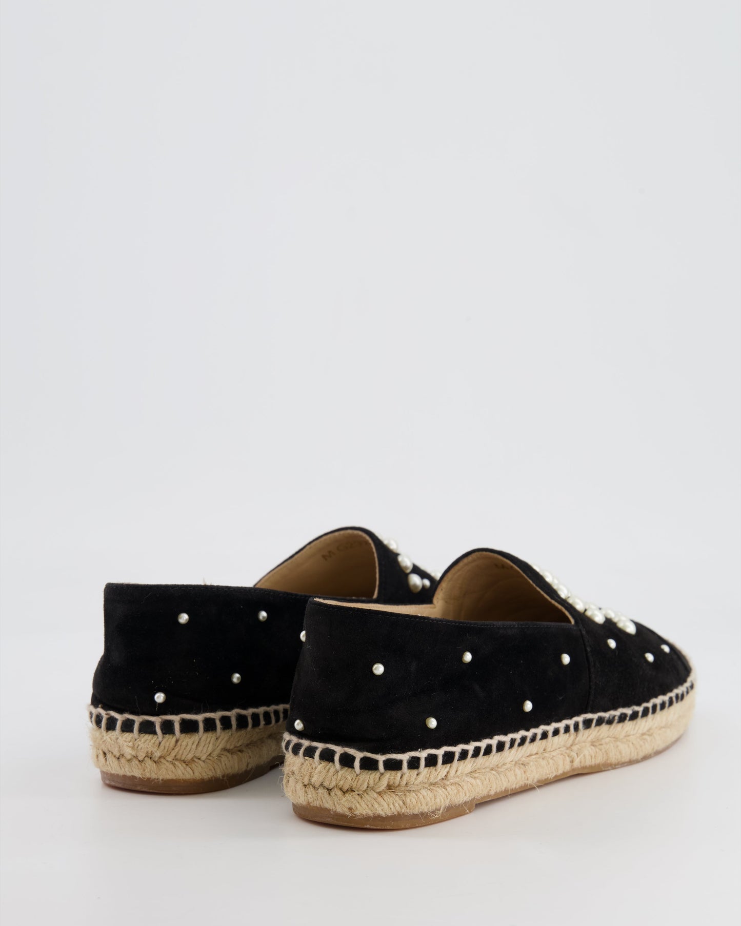 Chanel Black Suede Espadrilles with Pearl Embellishments and CC Logo Size EU 38 Accessory
